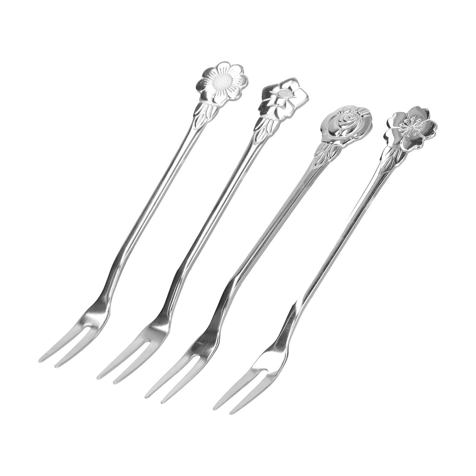 4pcs 2 Prong Fruit Fork Stainless Steel Mini Salad Fruit Dessert Tasting Forks view 9