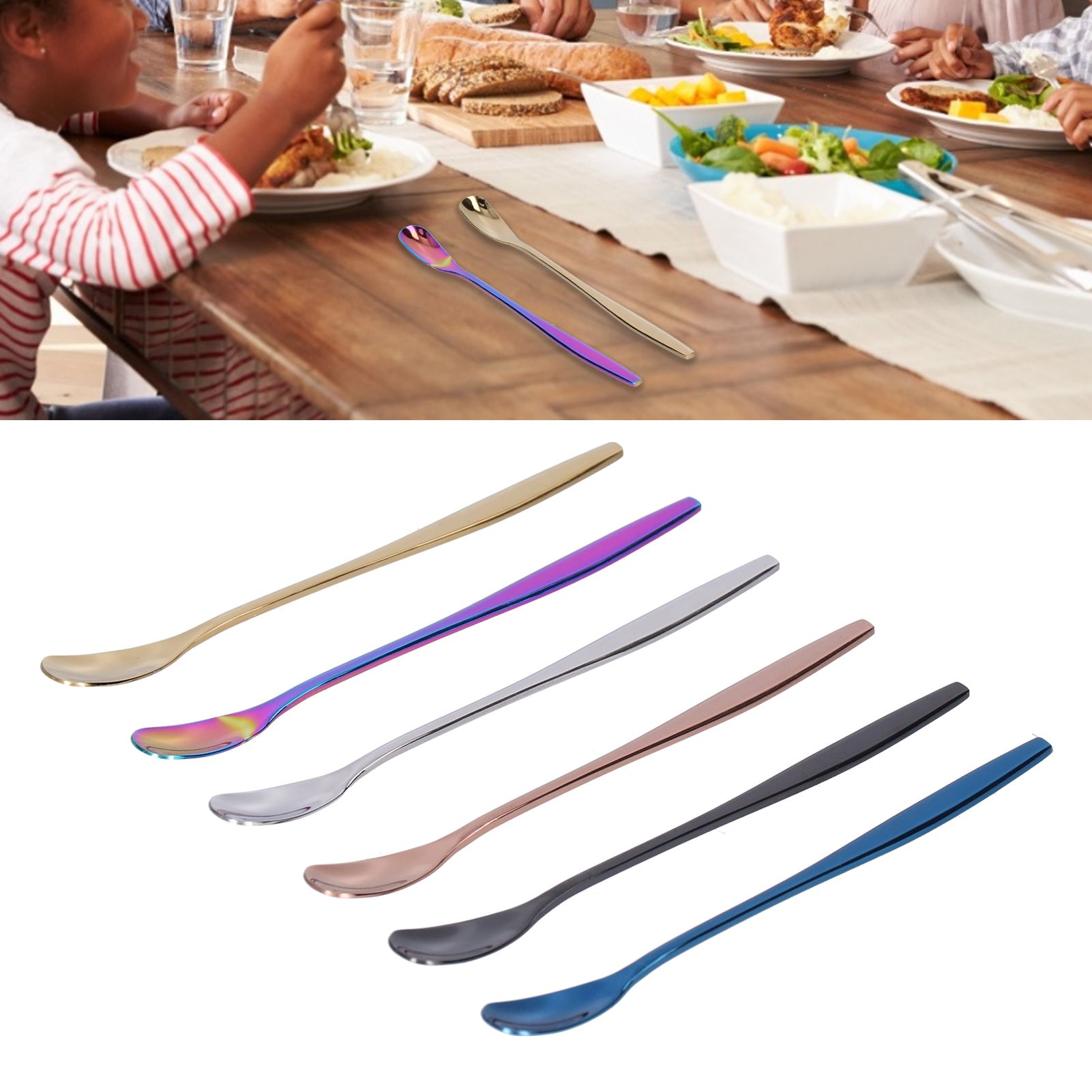 6PCS Coffee Spoon Stainless Steel Mixing Spoon Thickened Long Handle Ice Tea view 11