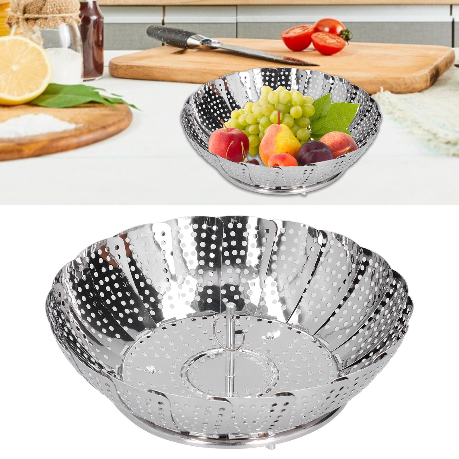 Stainless Steel Steamer Basket 28cm Diameter Retractable Foldable Steaming view 11