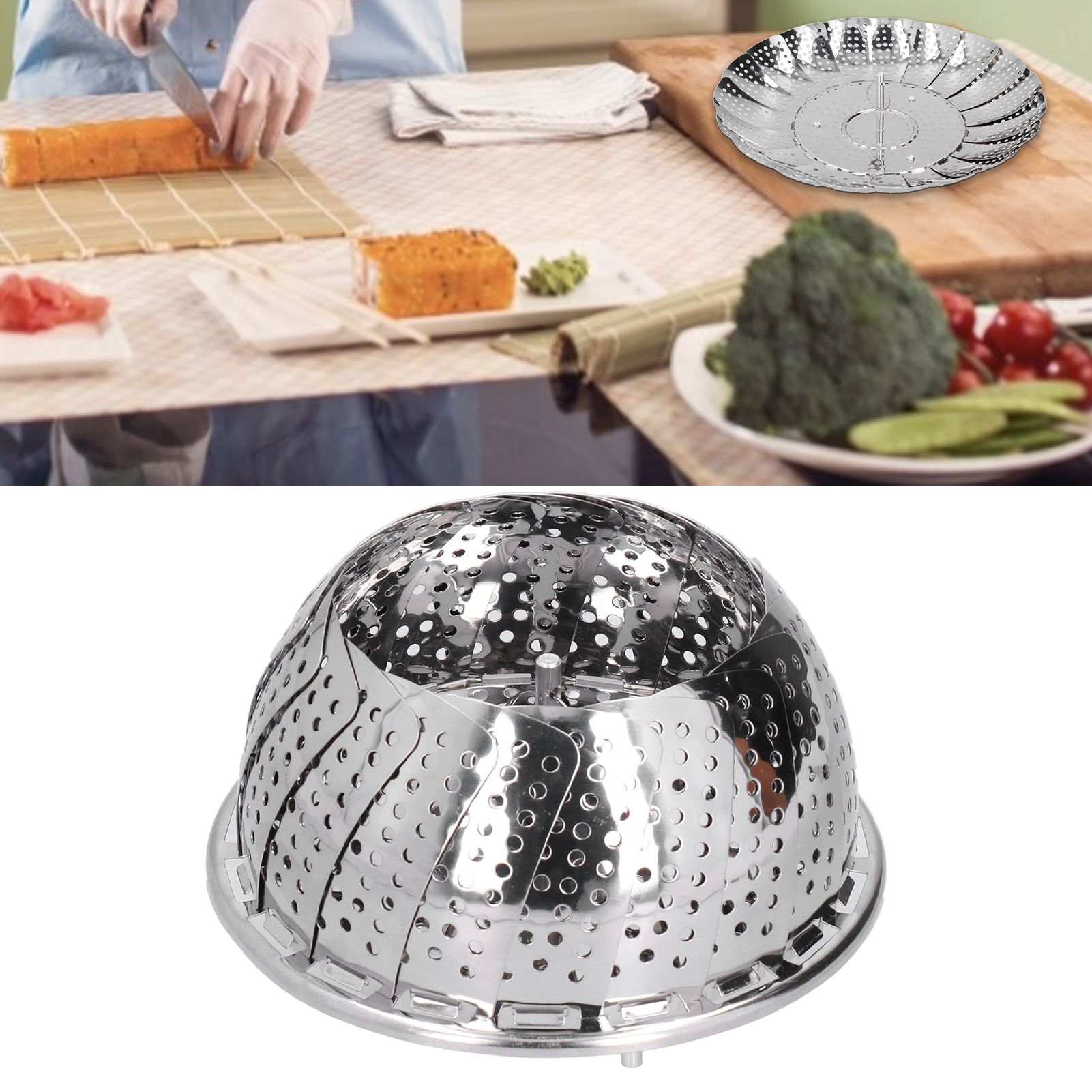 Stainless Steel Steamer Basket 28cm Diameter Retractable Foldable Steaming view 12