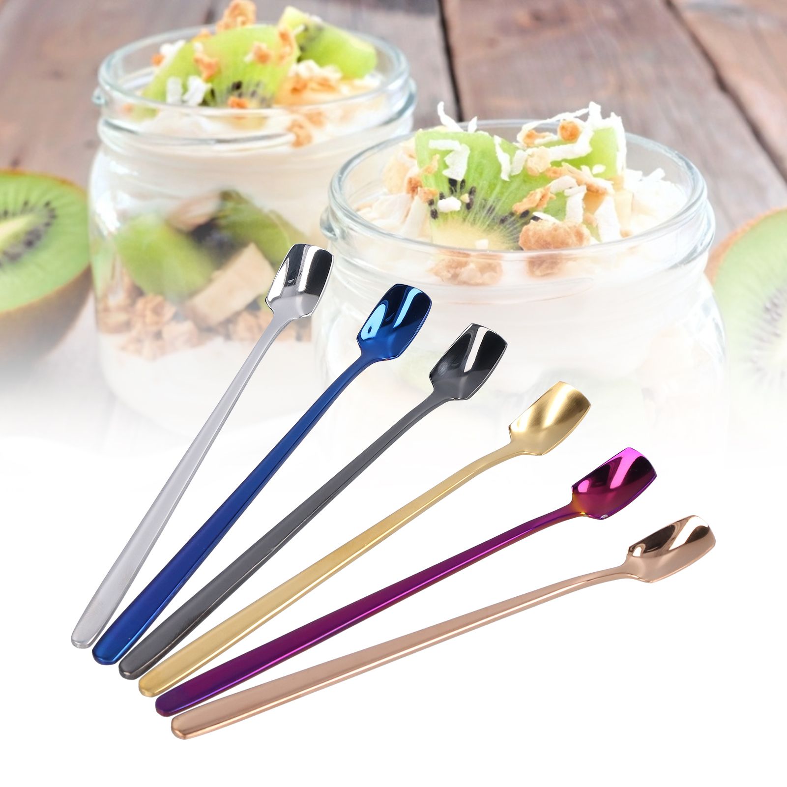 6 Pcs Dessert Spoon 304 Stainless Steel Mixing Spoon Shovel Long Handle view 11