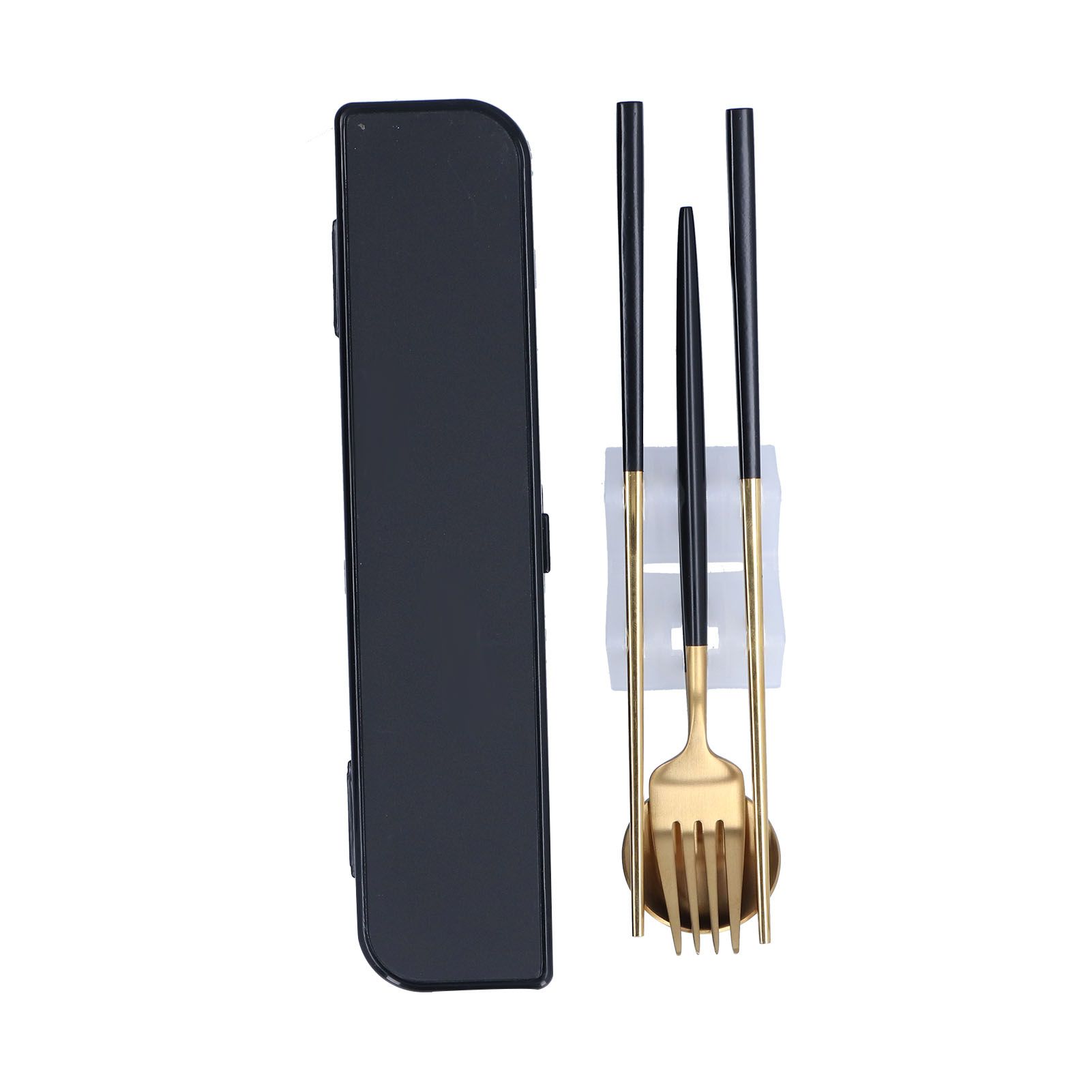 3Pcs/Set Portable Travel Utensils Stainless Steel Spoon Fork Chopsticks Set view 2
