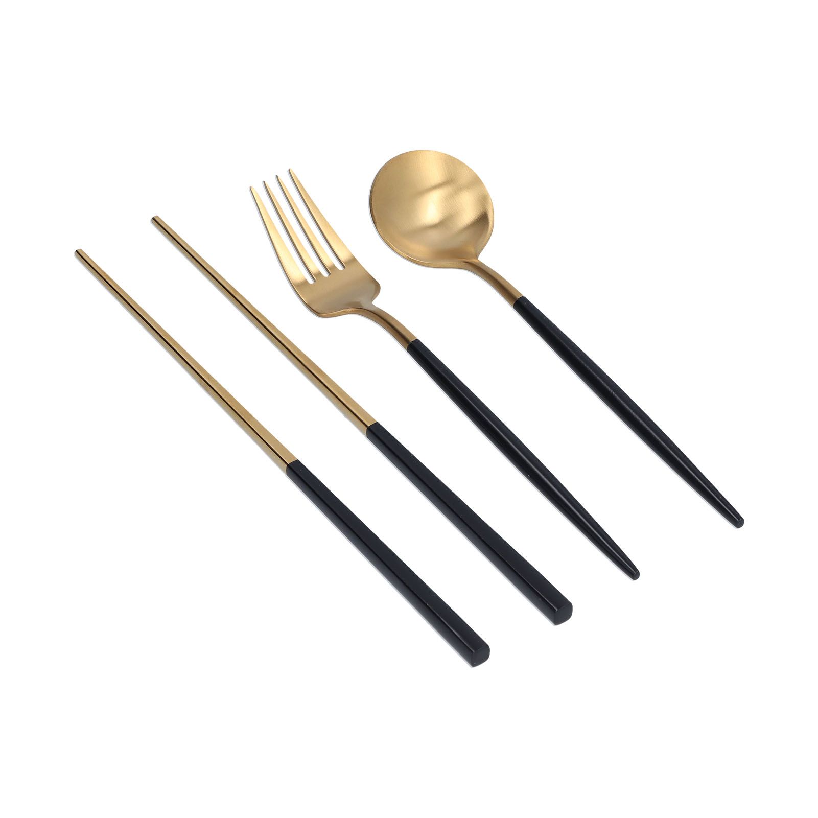 3Pcs/Set Portable Travel Utensils Stainless Steel Spoon Fork Chopsticks Set view 6