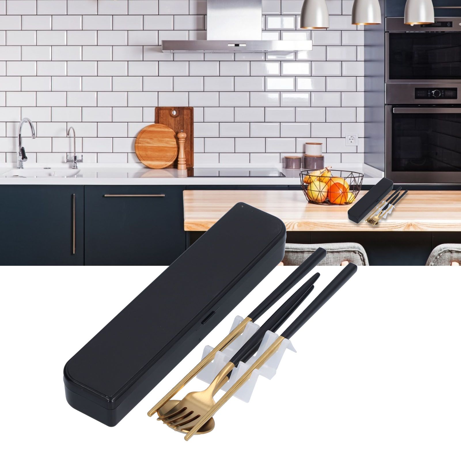 3Pcs/Set Portable Travel Utensils Stainless Steel Spoon Fork Chopsticks Set view 11