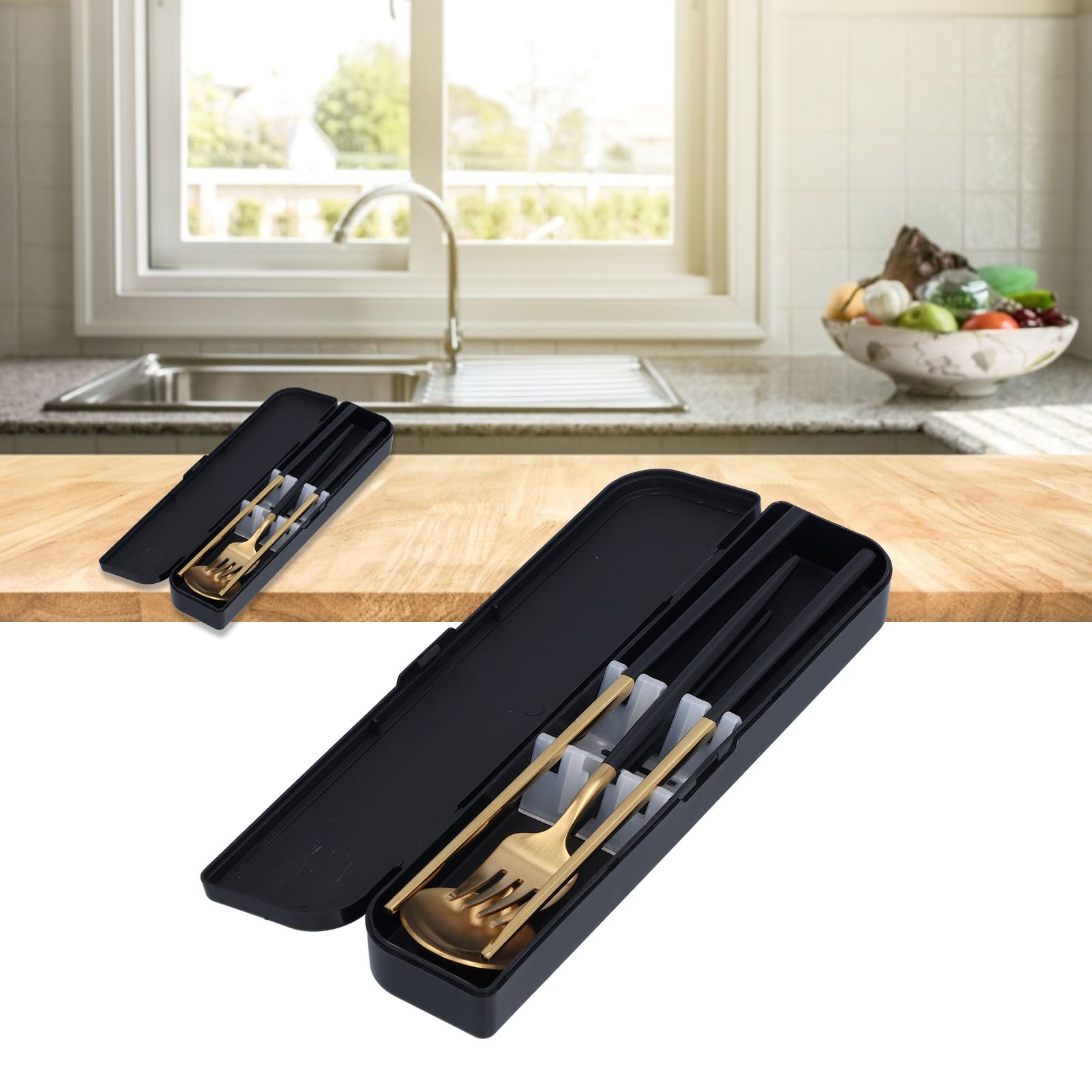 3Pcs/Set Portable Travel Utensils Stainless Steel Spoon Fork Chopsticks Set view 12