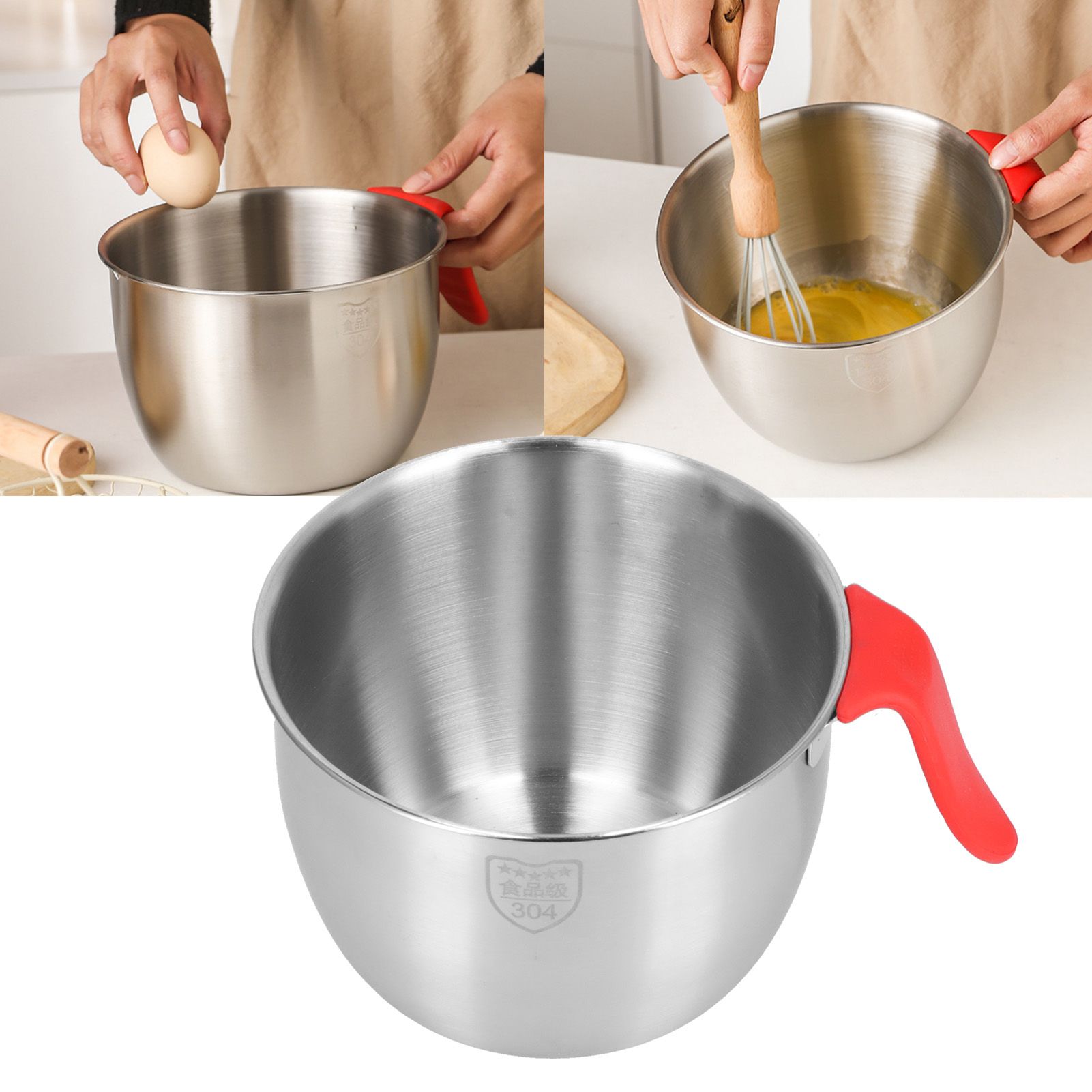 Stainless Steel Mixing Bowl with Handle Non Slip Deepen Splashproof Egg view 12