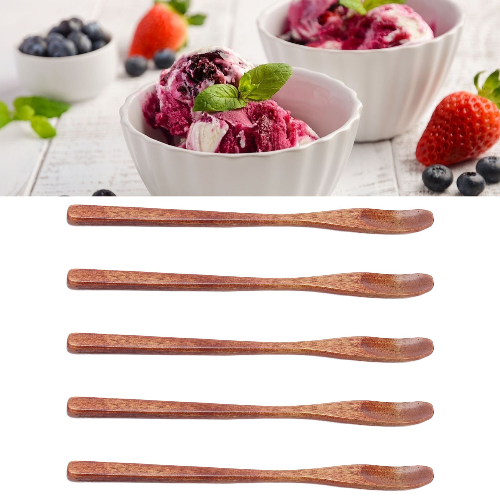 5Pcs Small Wood Color Spoon Narrow Headed Anti Scalding Spoon for Children view 11