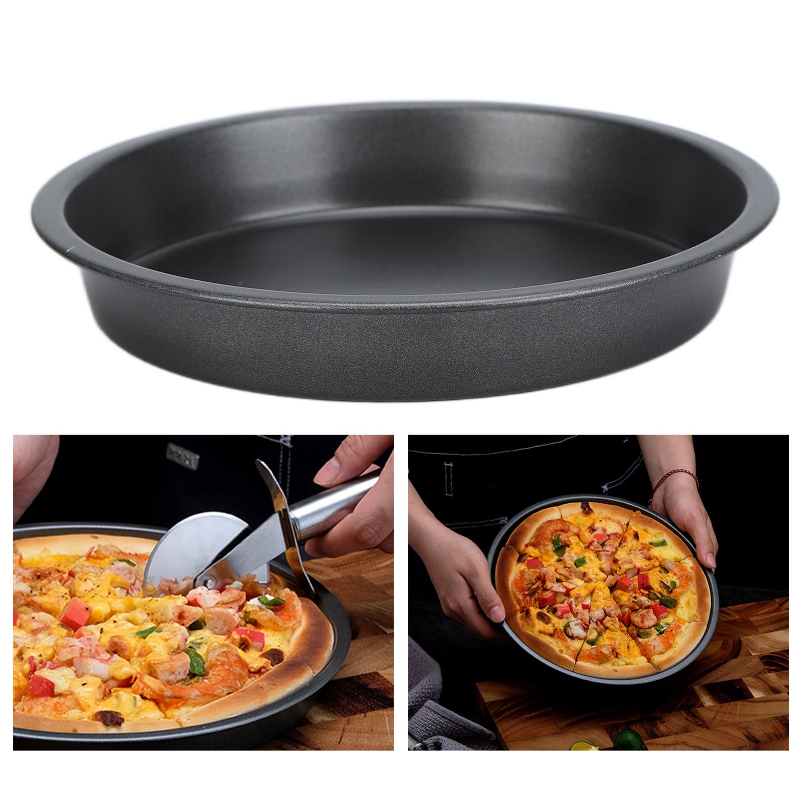 2Pcs Non Stick Pizza Pan Deep Thickened Carbon Steel Baking Pan for Kitchen view 11