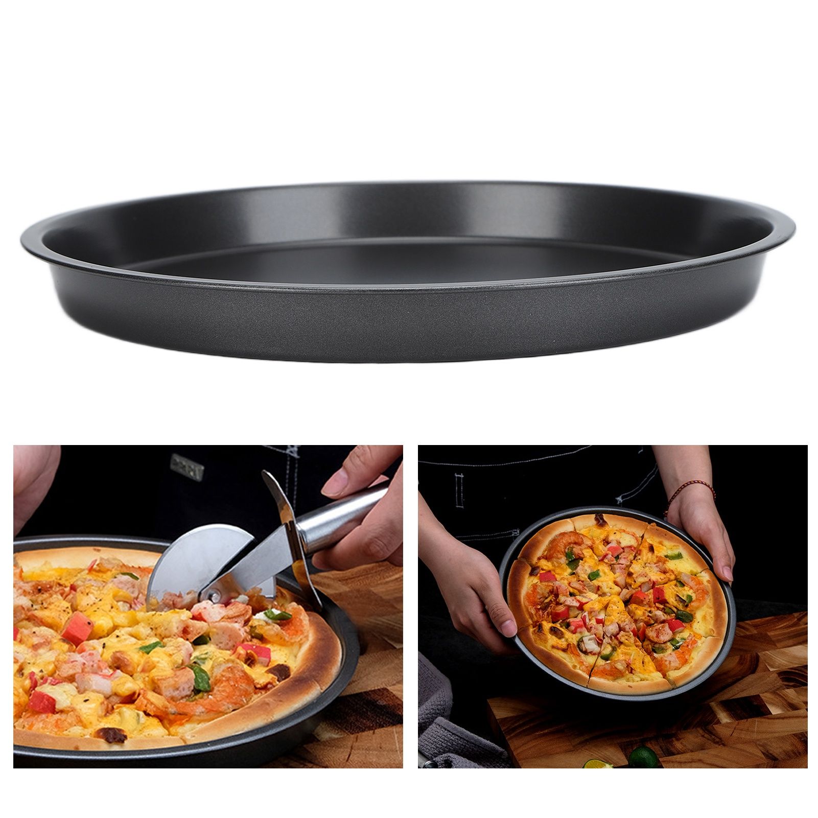 2Pcs Non Stick Pizza Pan Deep Thickened Carbon Steel Baking Pan for Kitchen view 12