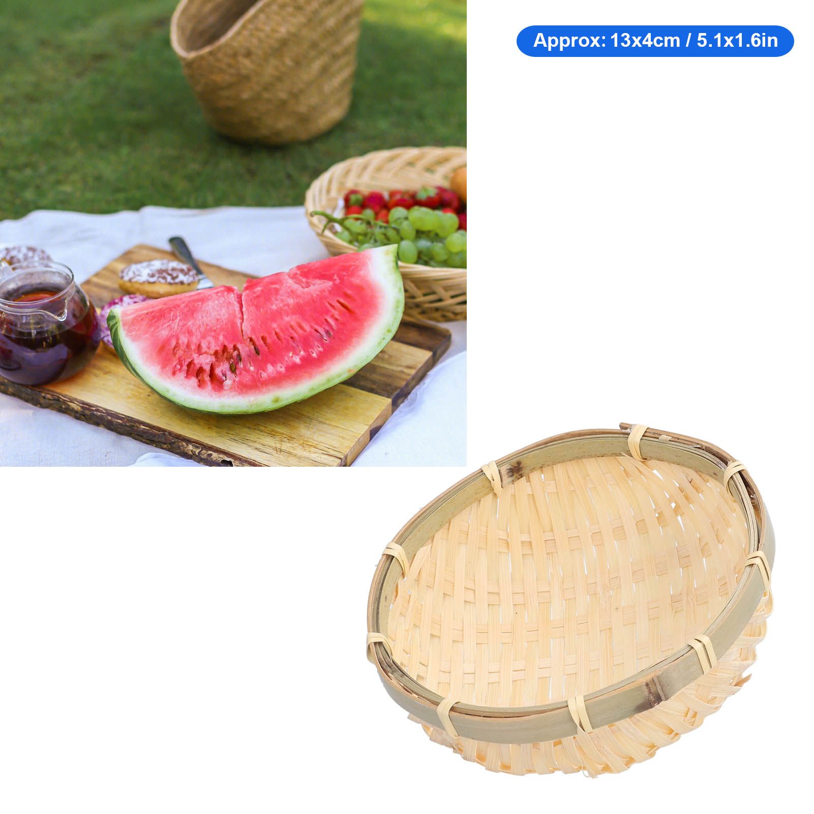 Fruit Basket Hand Woven Bamboo Mini Multifunctional Sturdy Serving Basket Tray view 11