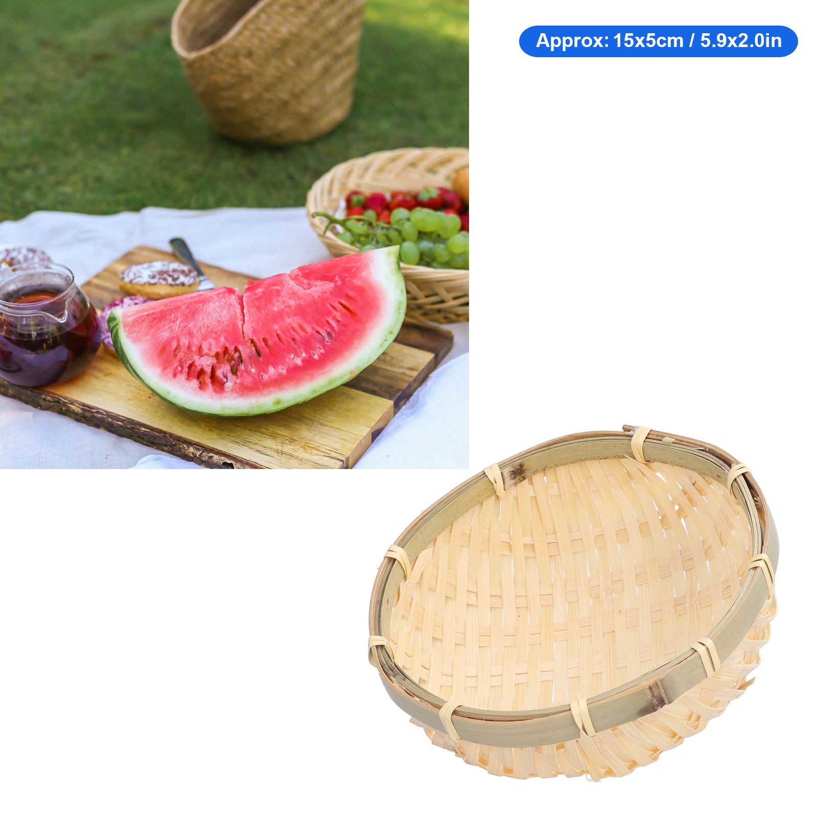 Fruit Basket Hand Woven Bamboo Mini Multifunctional Sturdy Serving Basket Tray view 11