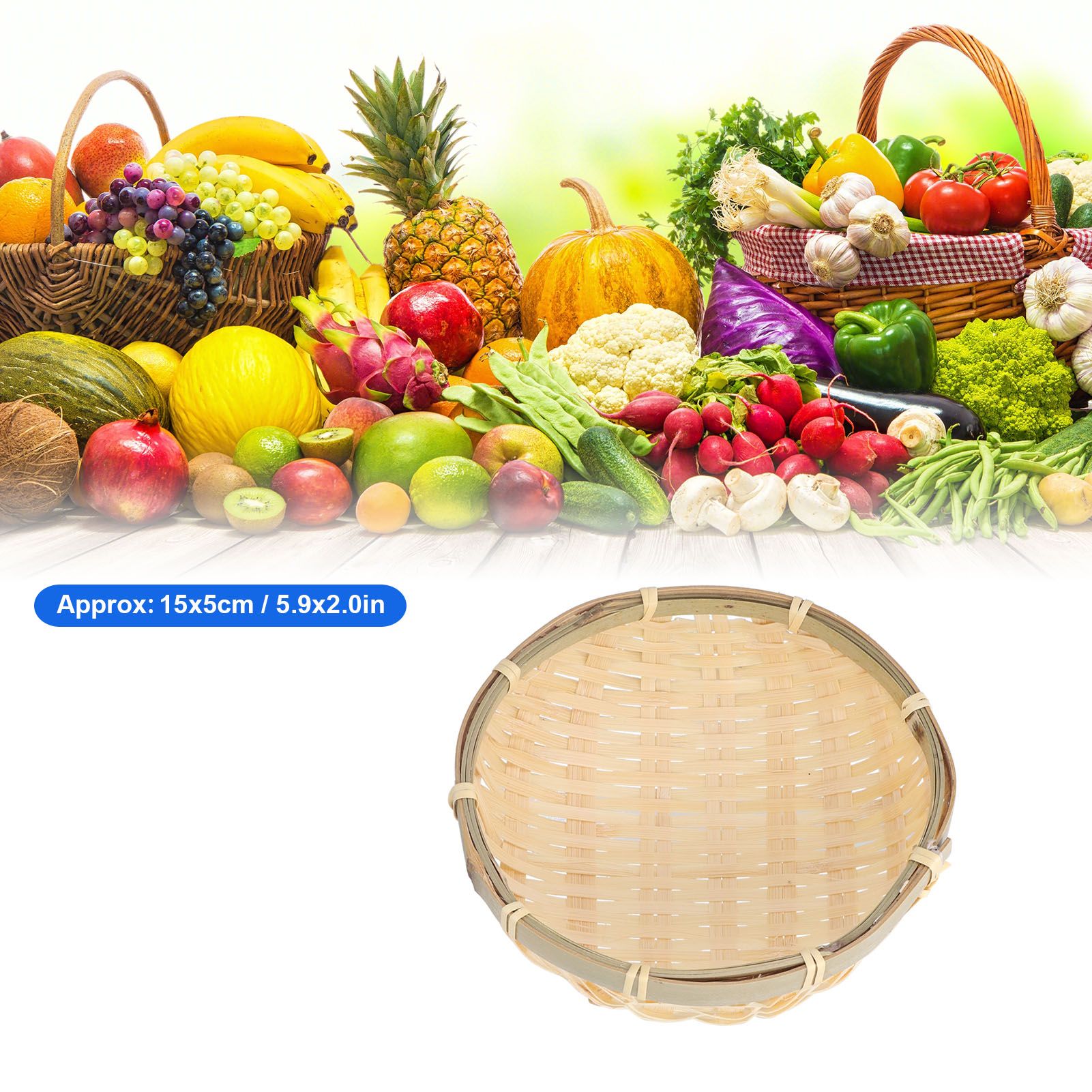 Fruit Basket Hand Woven Bamboo Mini Multifunctional Sturdy Serving Basket Tray view 12