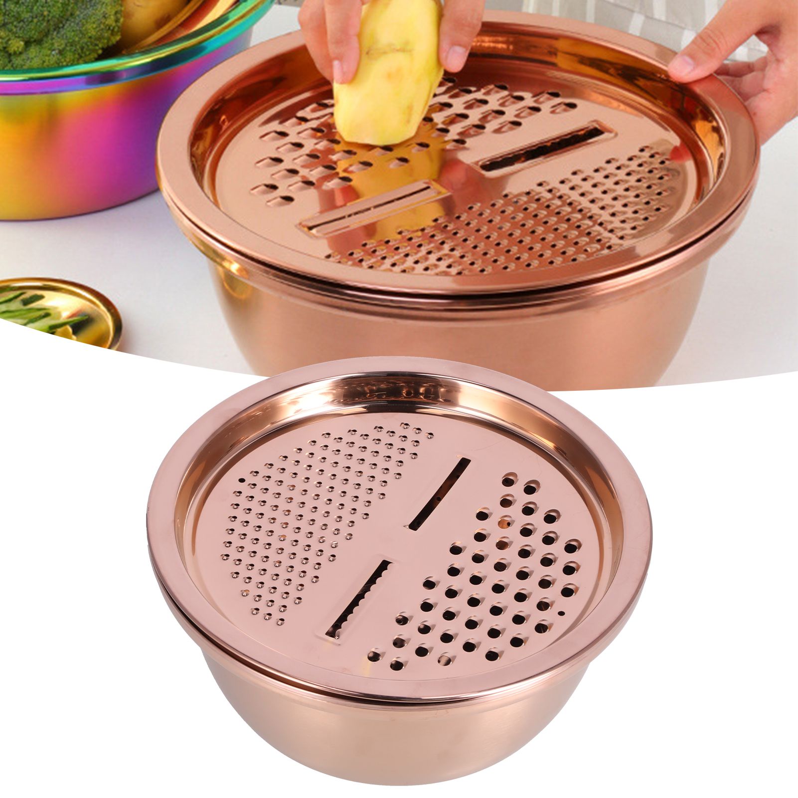 Multipurpose Water Basin Drain Basket with Vegetable Cutter Grater Stainless view 11