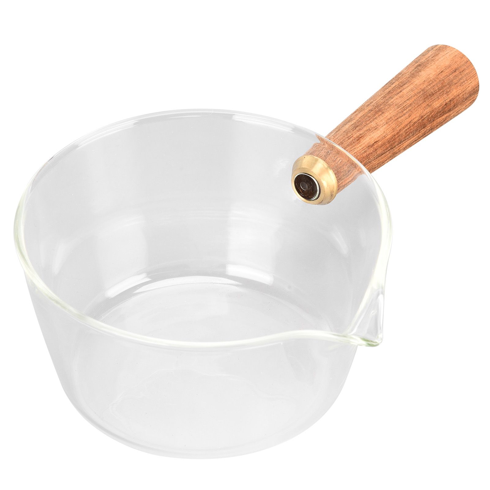 Glass Milk Pot with Wooden Handle V Shaped Spout Noodles Saucepan Home Kitchen view 2