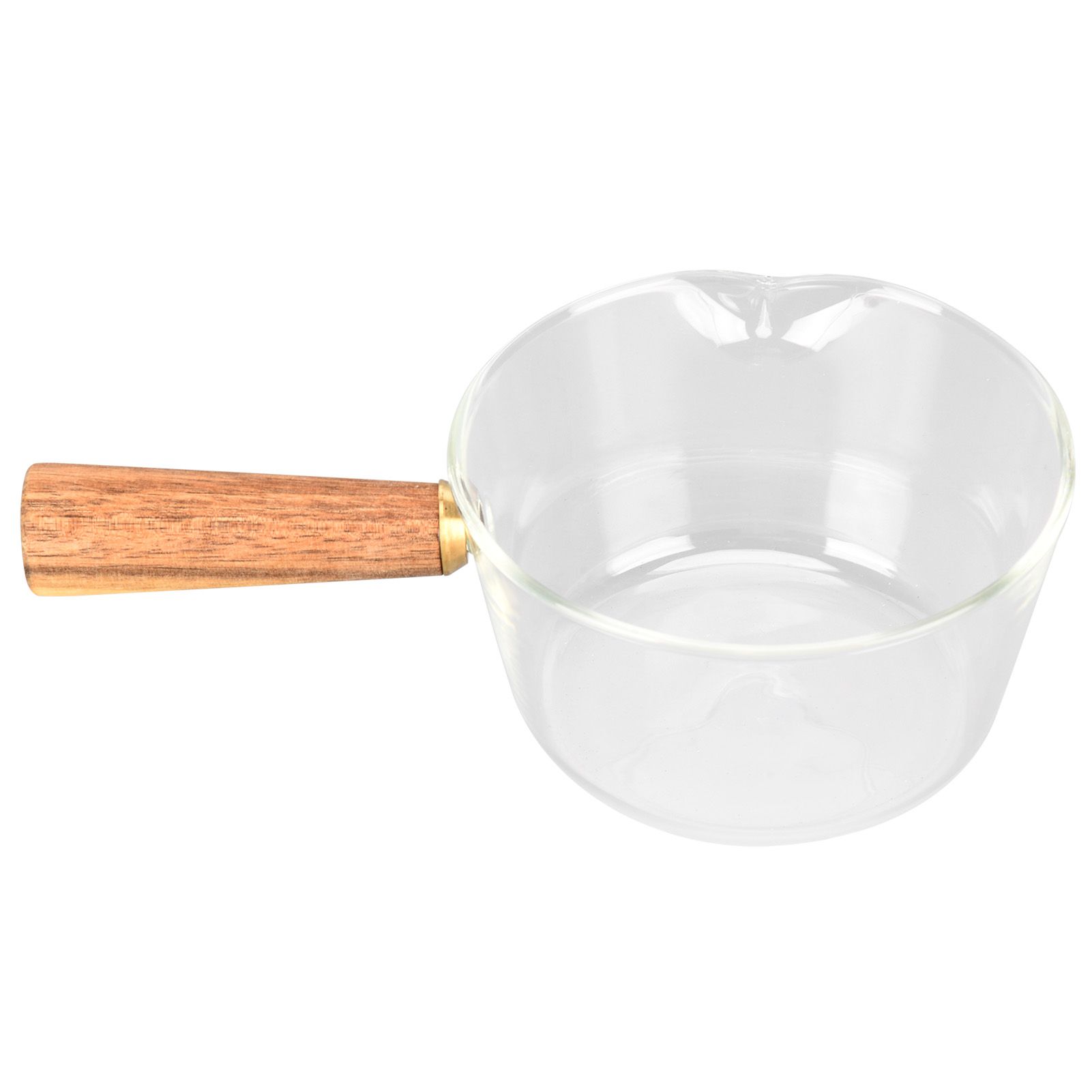 Glass Milk Pot with Wooden Handle V Shaped Spout Noodles Saucepan Home Kitchen view 3