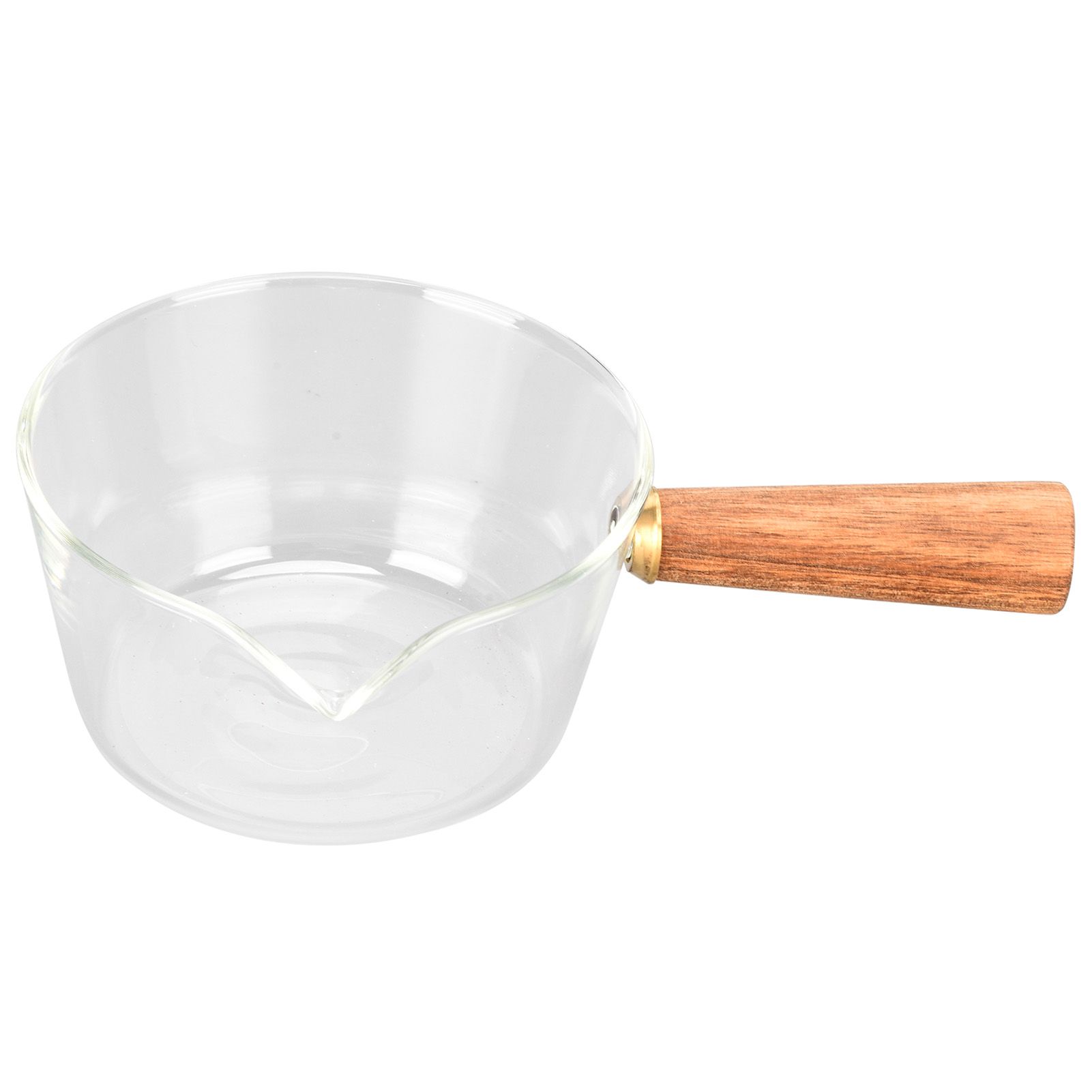 Glass Milk Pot with Wooden Handle V Shaped Spout Noodles Saucepan Home Kitchen view 4