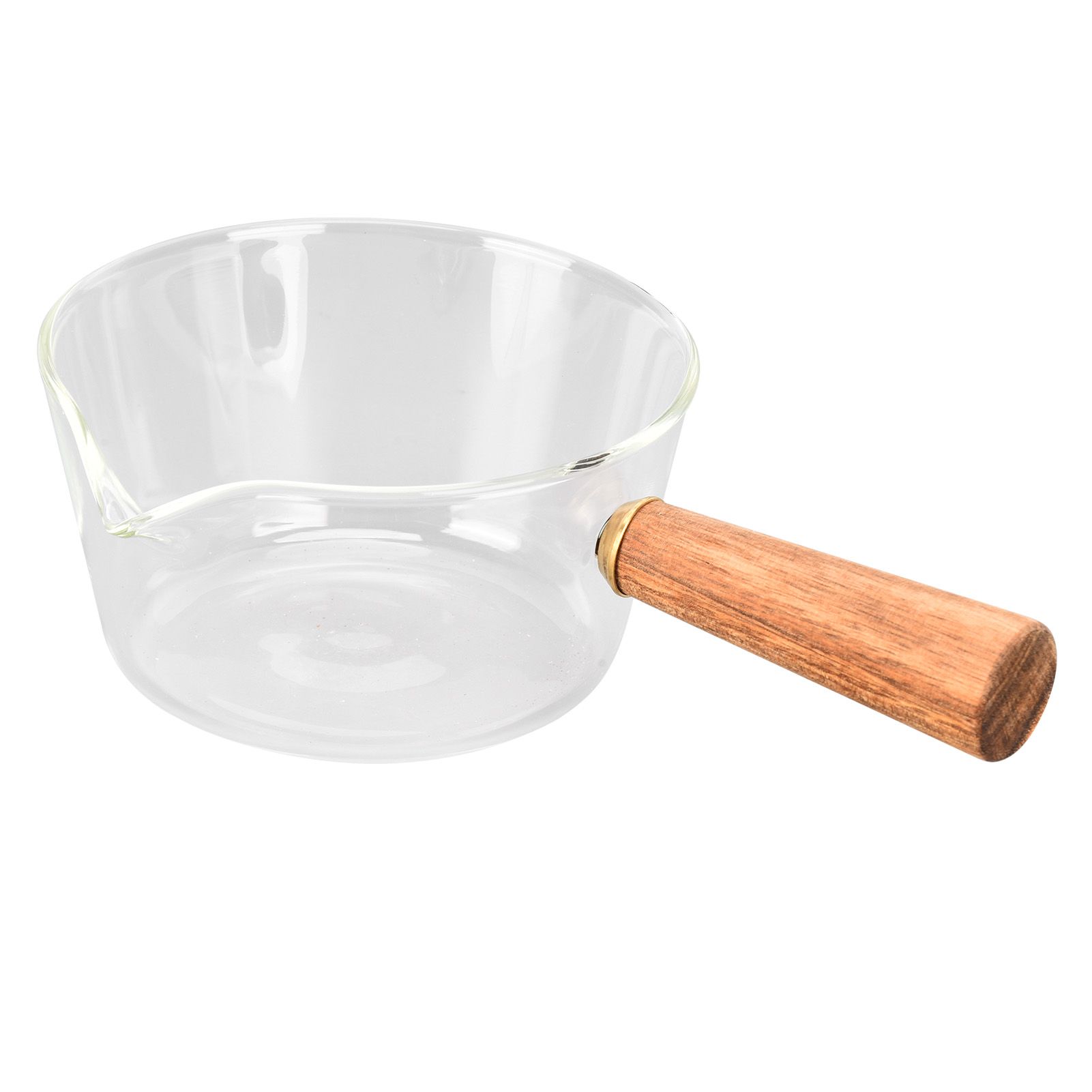 Glass Milk Pot with Wooden Handle V Shaped Spout Noodles Saucepan Home Kitchen view 7