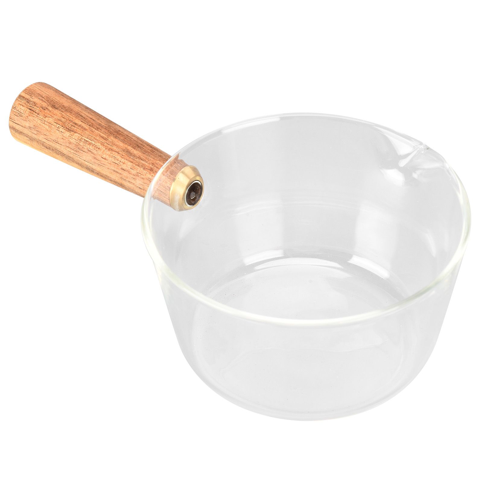 Glass Milk Pot with Wooden Handle V Shaped Spout Noodles Saucepan Home Kitchen view 8