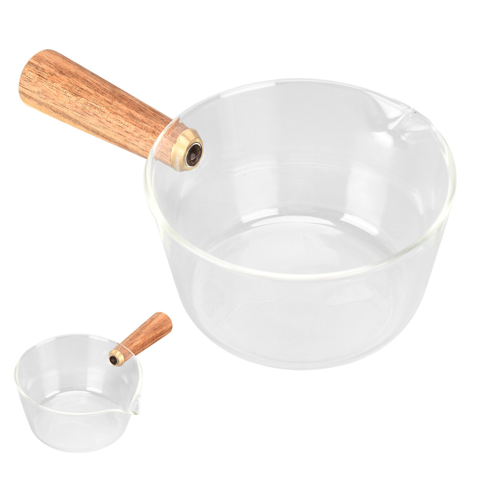 Glass Milk Pot with Wooden Handle V Shaped Spout Noodles Saucepan Home Kitchen view 9