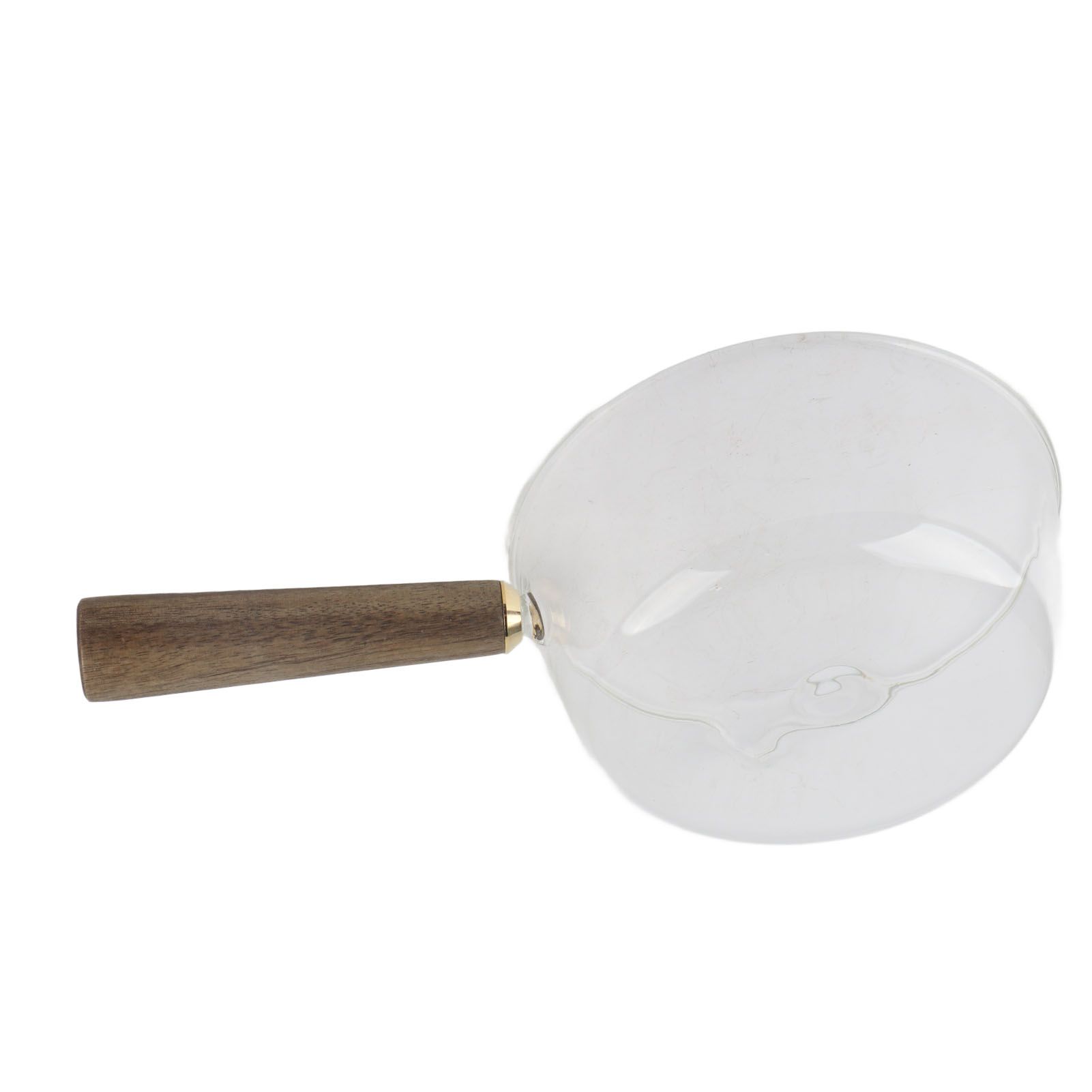 Glass Milk Pot with Wooden Handle V Shaped Spout Noodles Saucepan Home Kitchen view 2