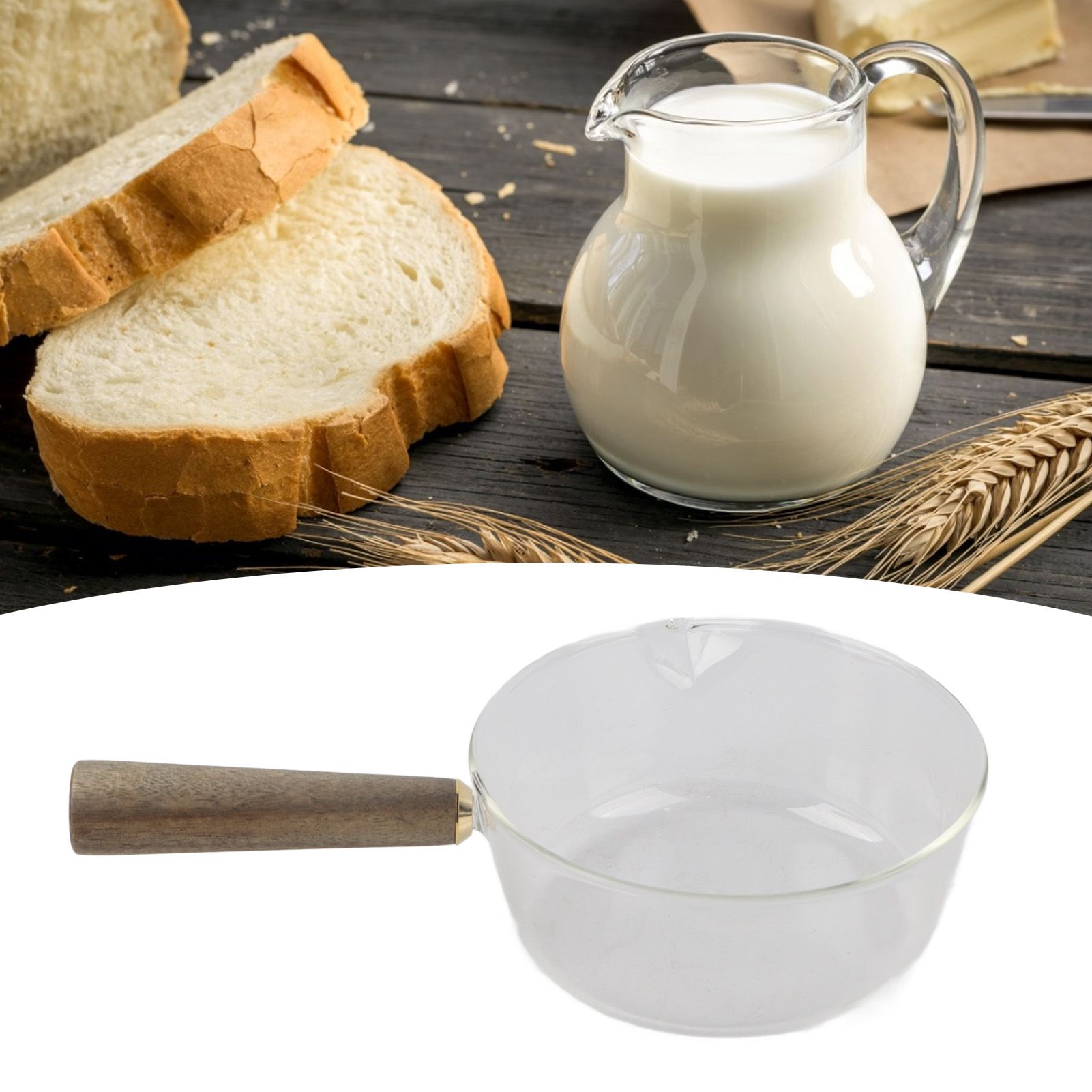 Glass Milk Pot with Wooden Handle V Shaped Spout Noodles Saucepan Home Kitchen view 11