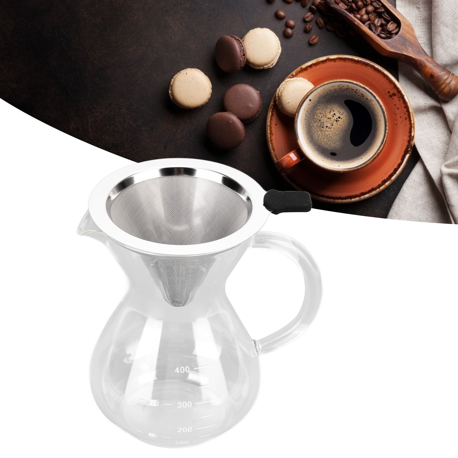 400ml Glass Coffee Pot Kettle Heat Resistant Pour Over Coffee Maker with view 12