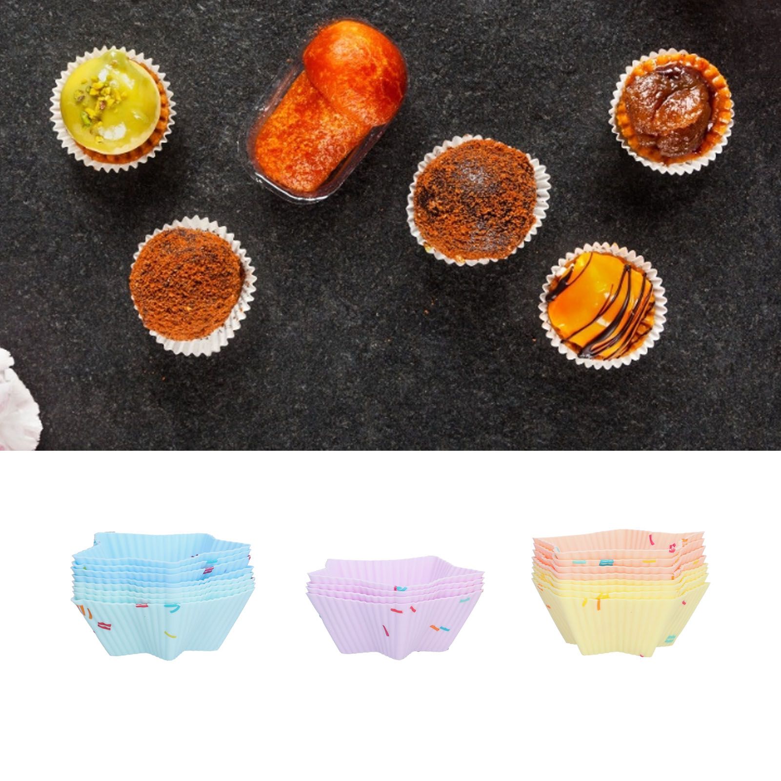 20pcs Silicone Baking Cups Bright Colors Cute Shapes Reusable Cake Making view 11
