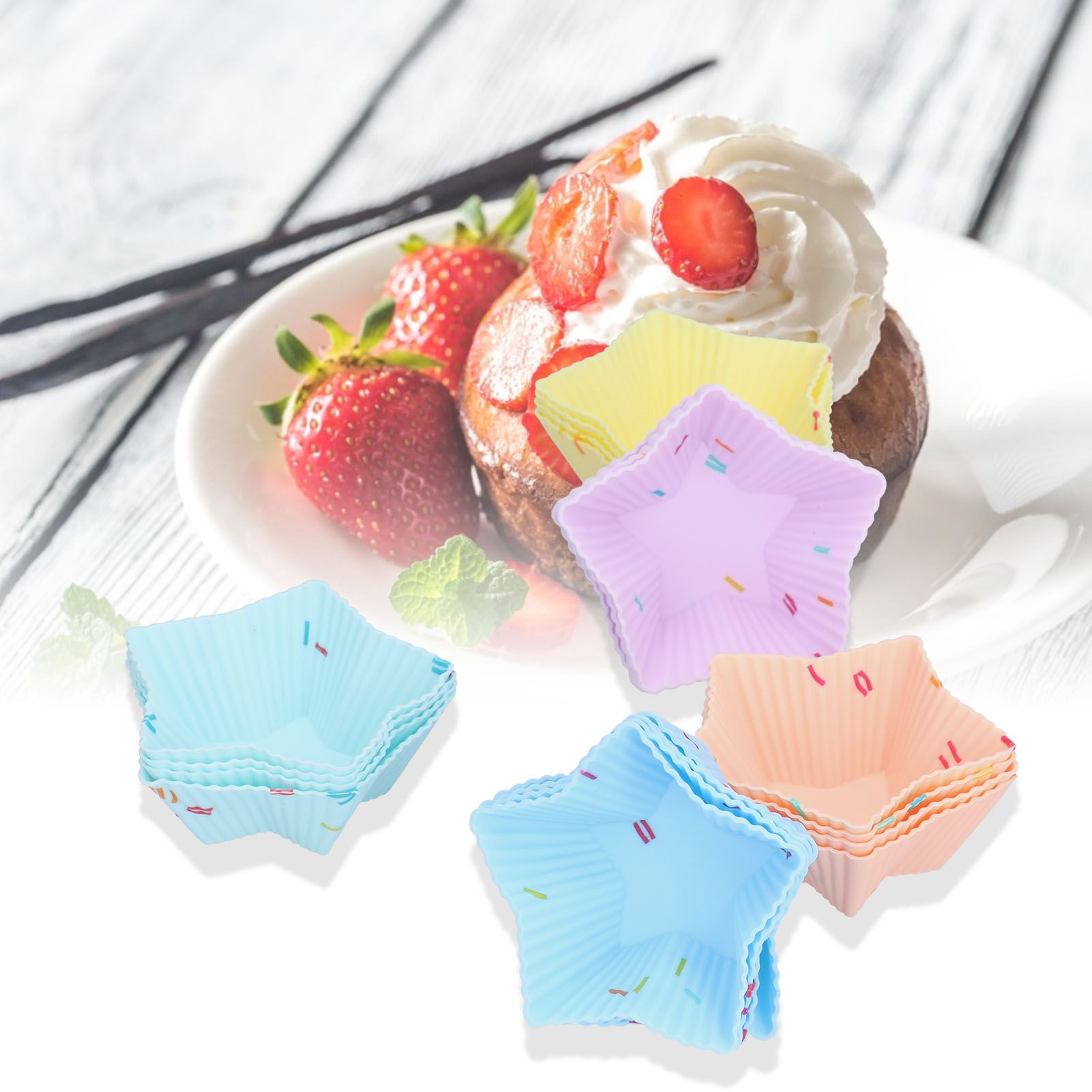 20pcs Silicone Baking Cups Bright Colors Cute Shapes Reusable Cake Making view 12