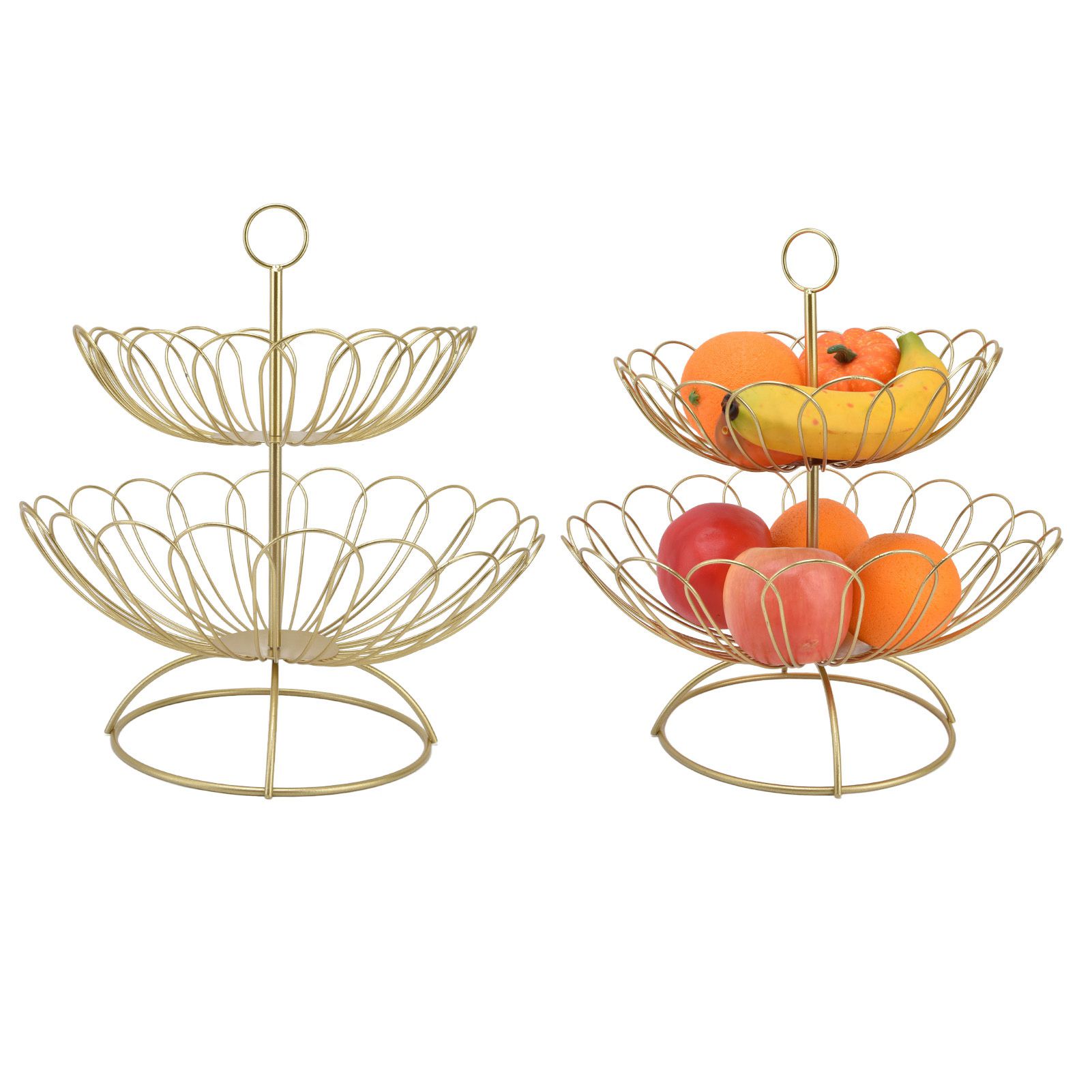 2 Tier Fruit Bowl Modern Nordic Design Geometric Detachable Gold Fruit Basket view 9