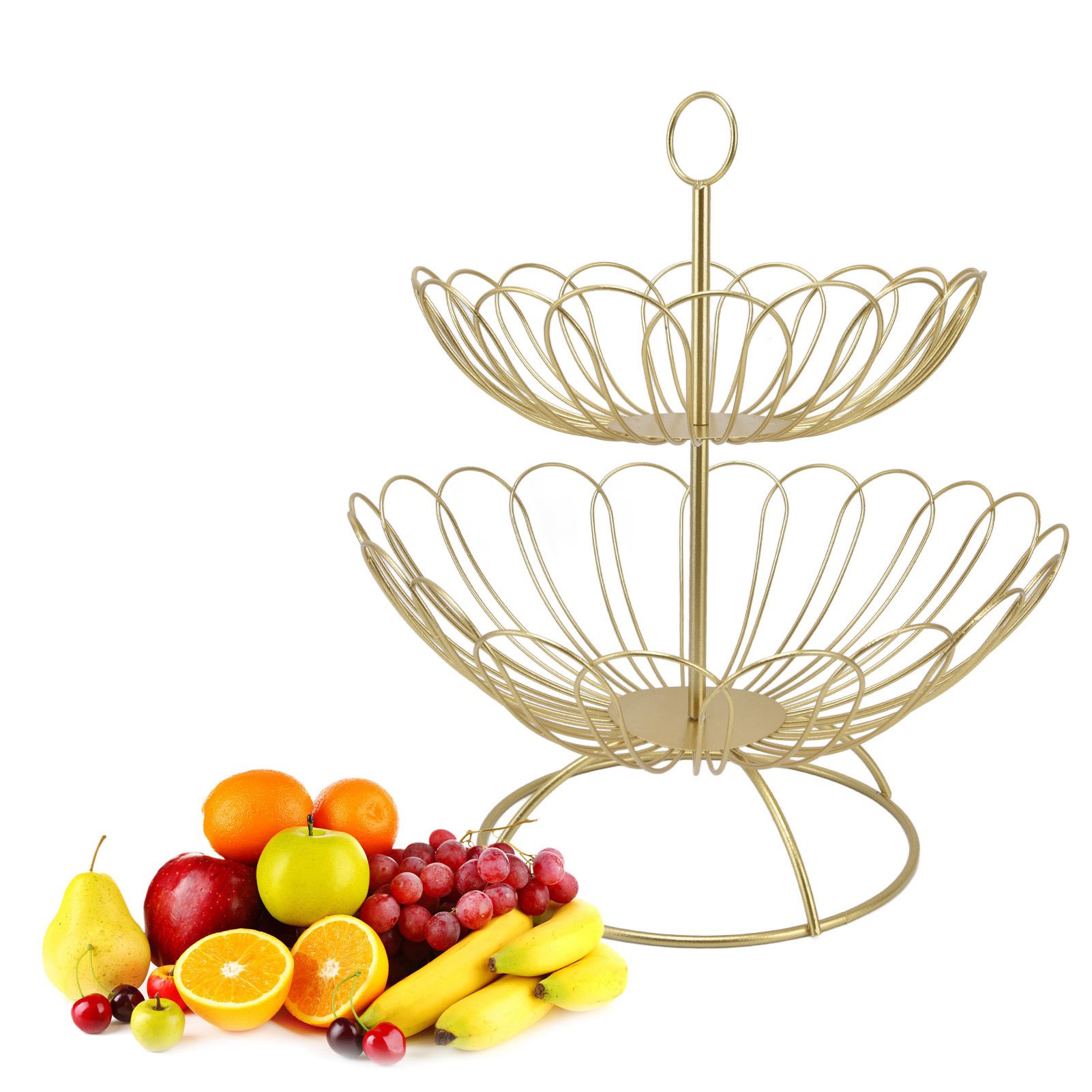 2 Tier Fruit Bowl Modern Nordic Design Geometric Detachable Gold Fruit Basket view 11