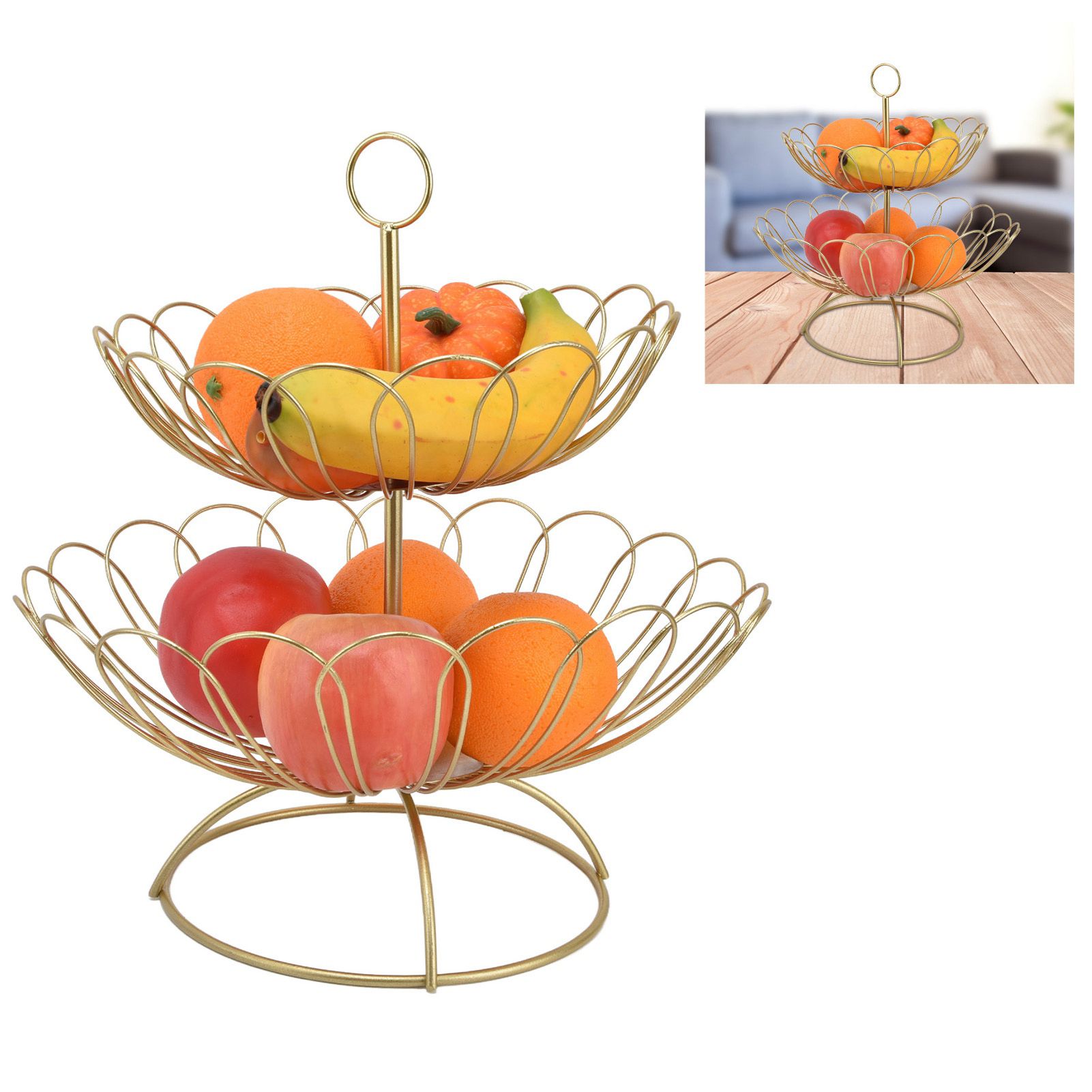 2 Tier Fruit Bowl Modern Nordic Design Geometric Detachable Gold Fruit Basket view 12