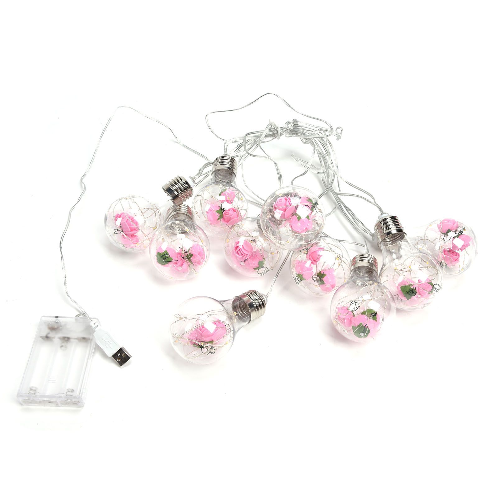 Light String 100LEDs Copper Wire Light String Artificial Rose E27 Bulb