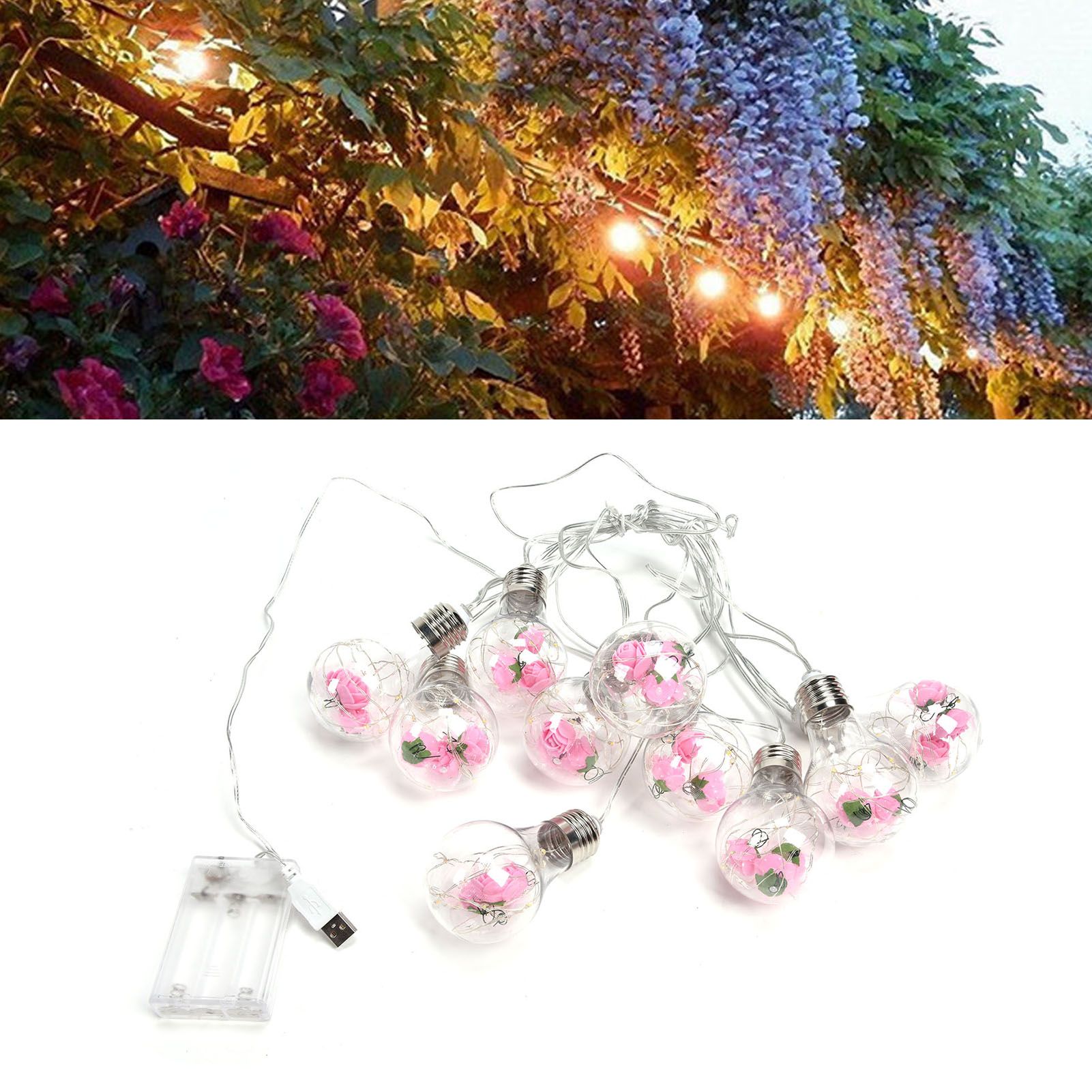 Light String 100LEDs Copper Wire Light String Artificial Rose E27 Bulb view 11