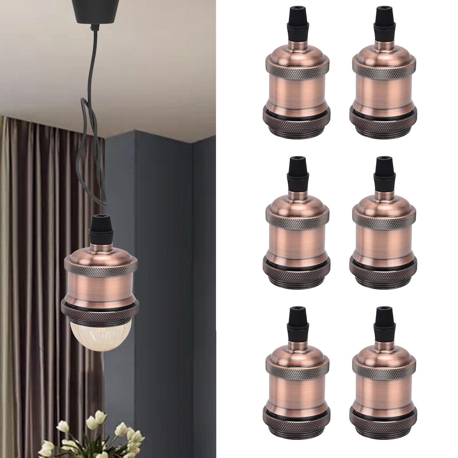 6 Pcs Lamp Holder Metal E26 E27 Screw Retro Lighting Base Accessories with view 12