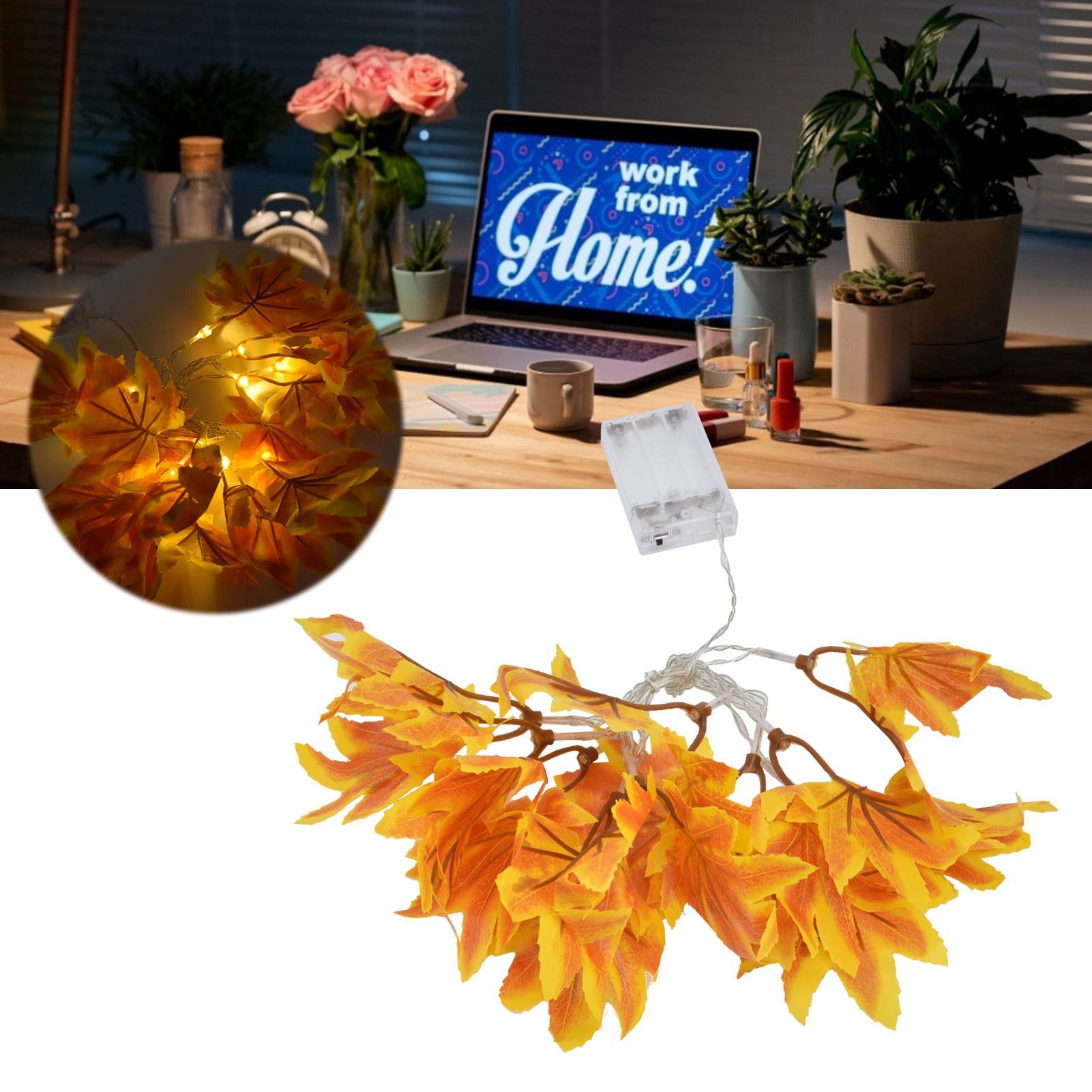 LED Yellow Leaf Light Battery Powered Durable Autumn Maple String Light for view 11