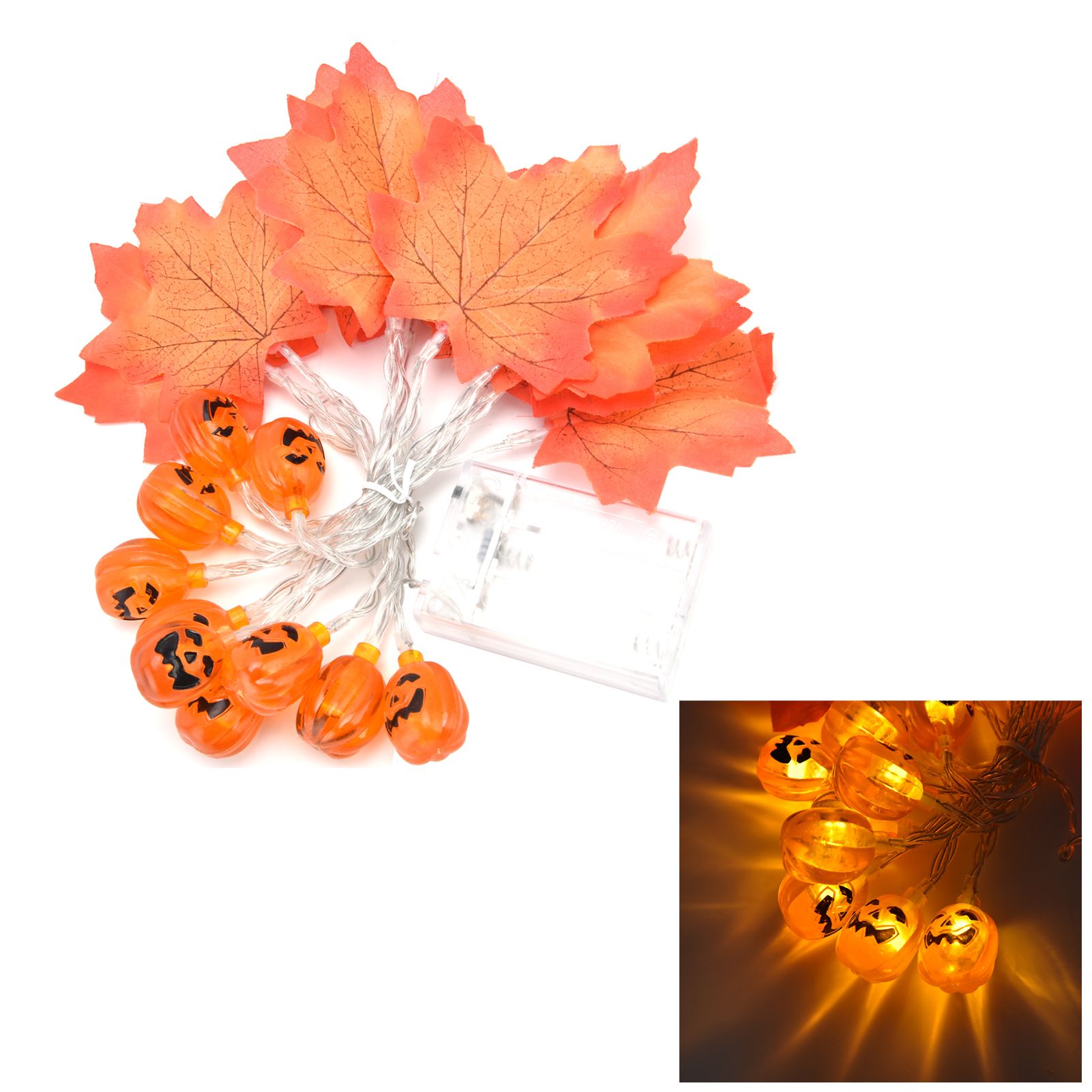 LED String Light Autumn Pumpkin Red Maple Leaves String Light with 20LEDs for view 8