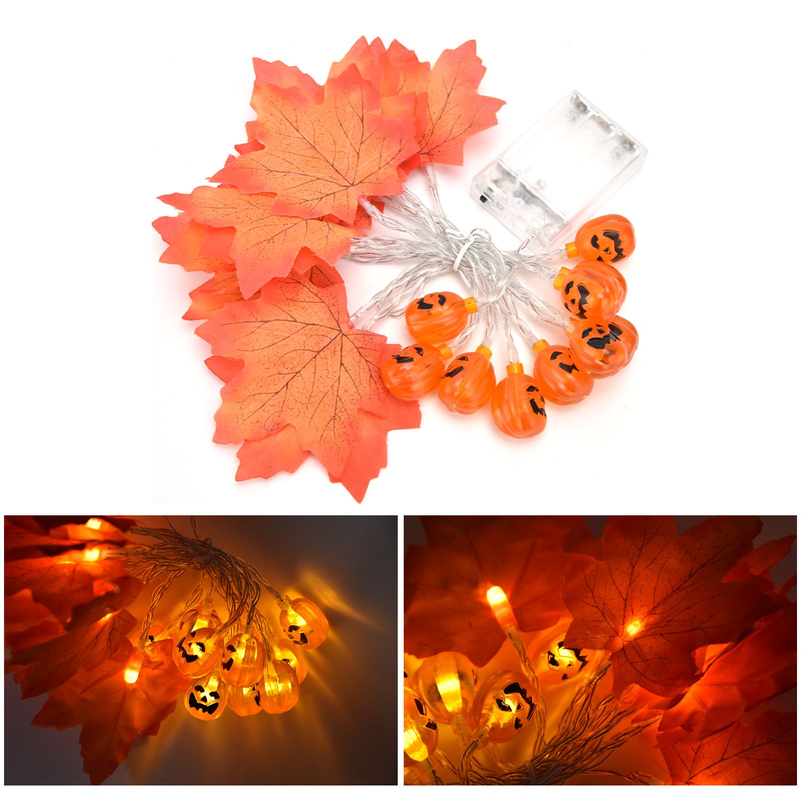 LED String Light Autumn Pumpkin Red Maple Leaves String Light with 20LEDs for view 10