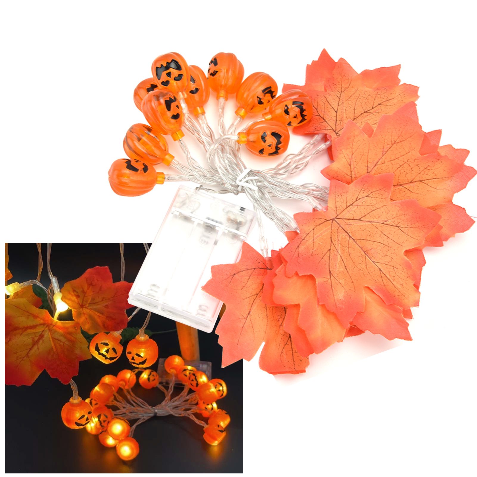 LED String Light Autumn Pumpkin Red Maple Leaves String Light with 20LEDs for view 12