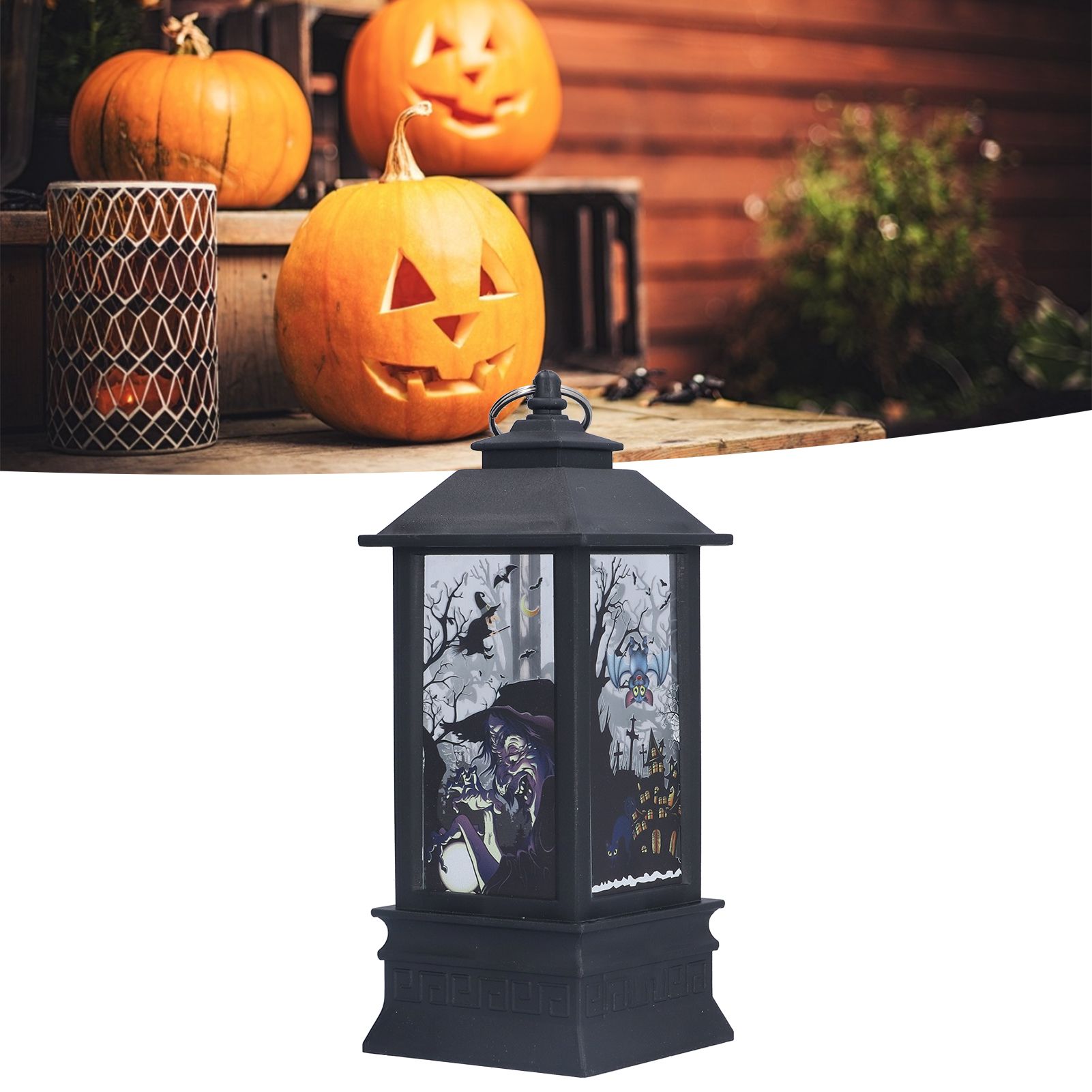 Halloween Lantern LED Witch Pattern Night Light Simulated Candle Flame Light view 11
