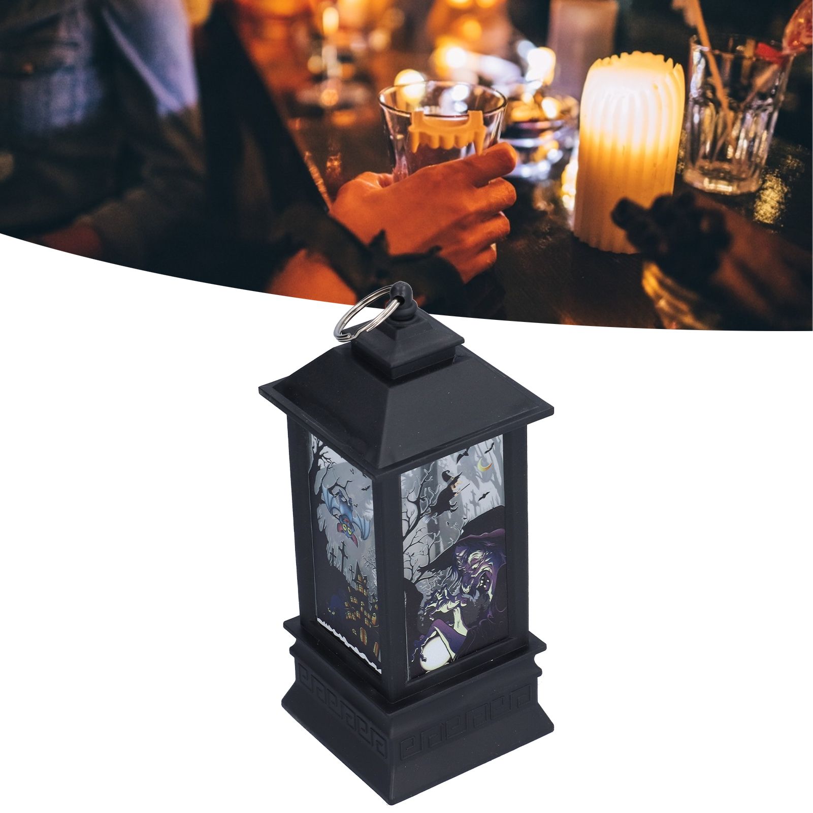 Halloween Lantern LED Witch Pattern Night Light Simulated Candle Flame Light view 12