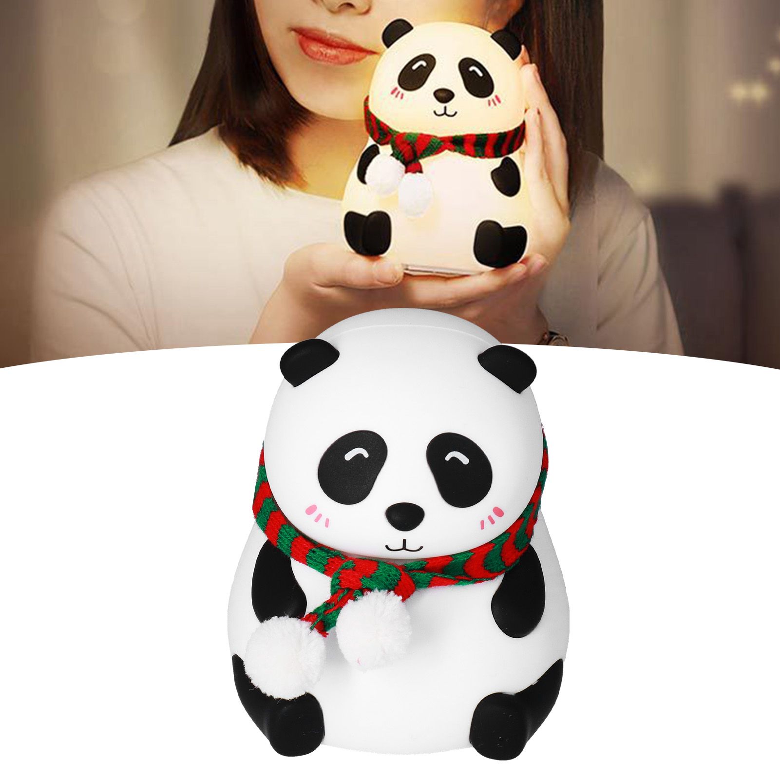 Panda Shape Tap Night Light with 7 Colors Changing USB Charging Silicone Lamp view 12