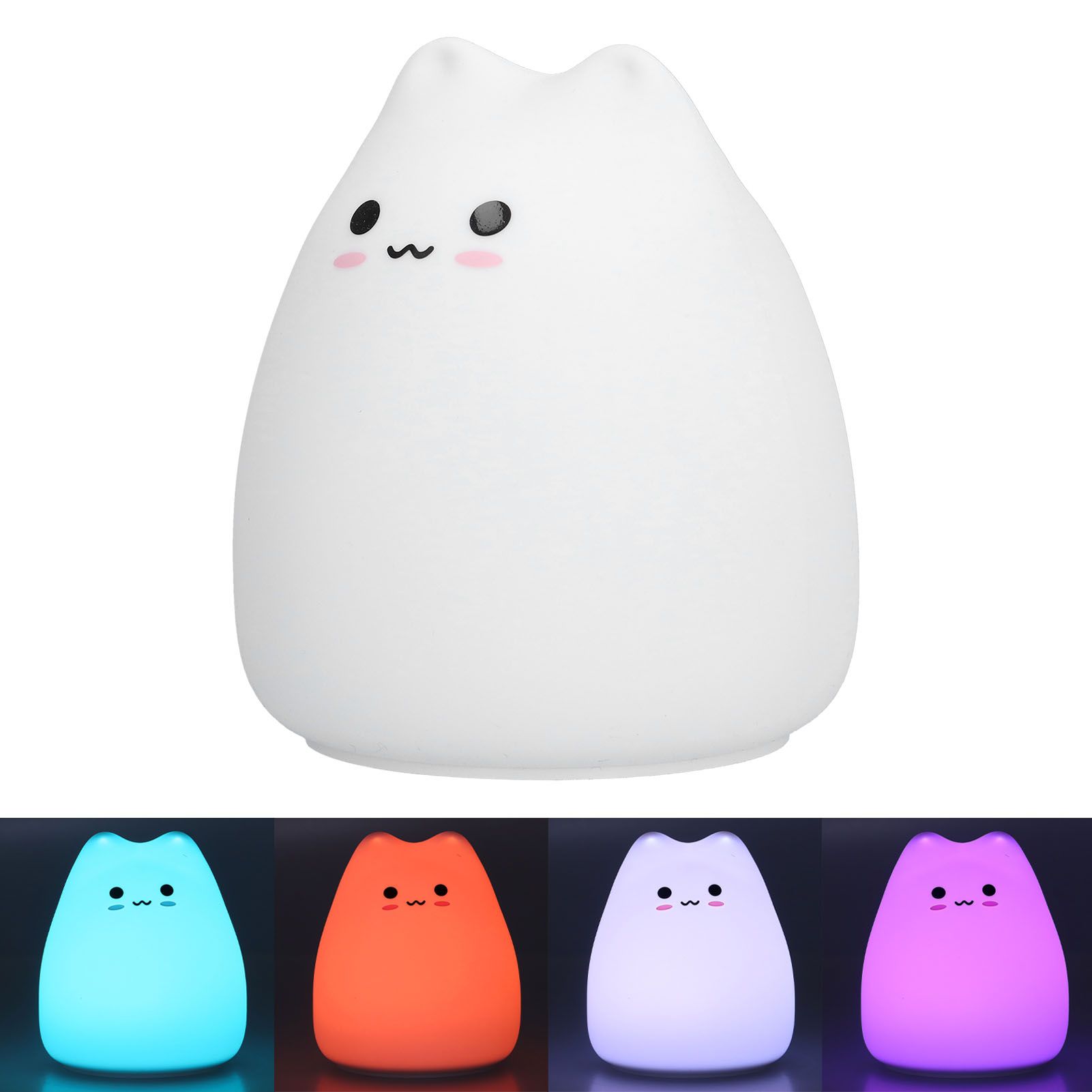 LED Tap Lamp Cat Shaped 7 Colors Changing Silicone Night Light for Home view 7