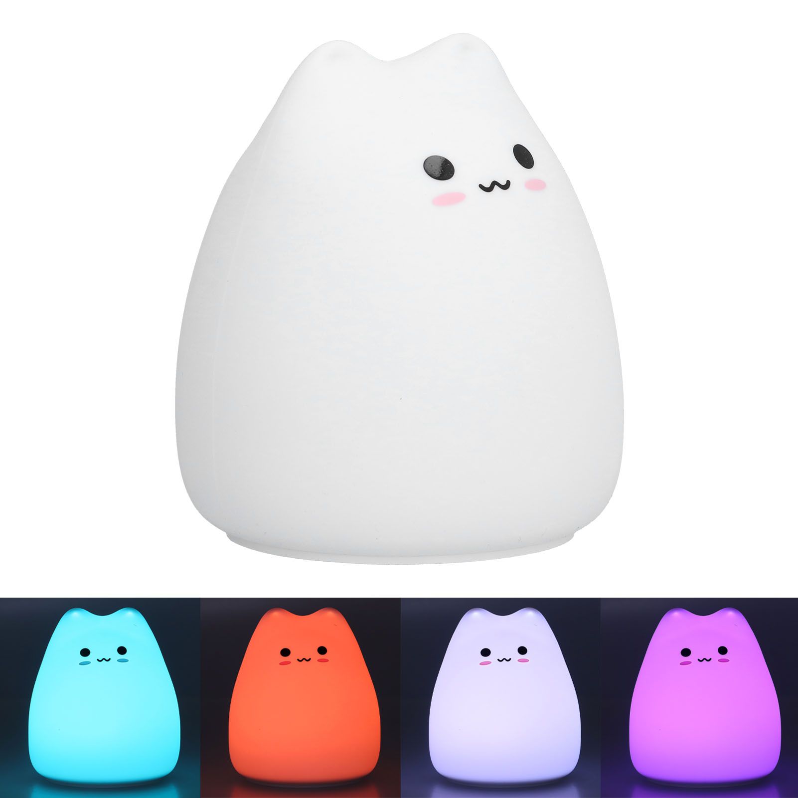 LED Tap Lamp Cat Shaped 7 Colors Changing Silicone Night Light for Home view 9