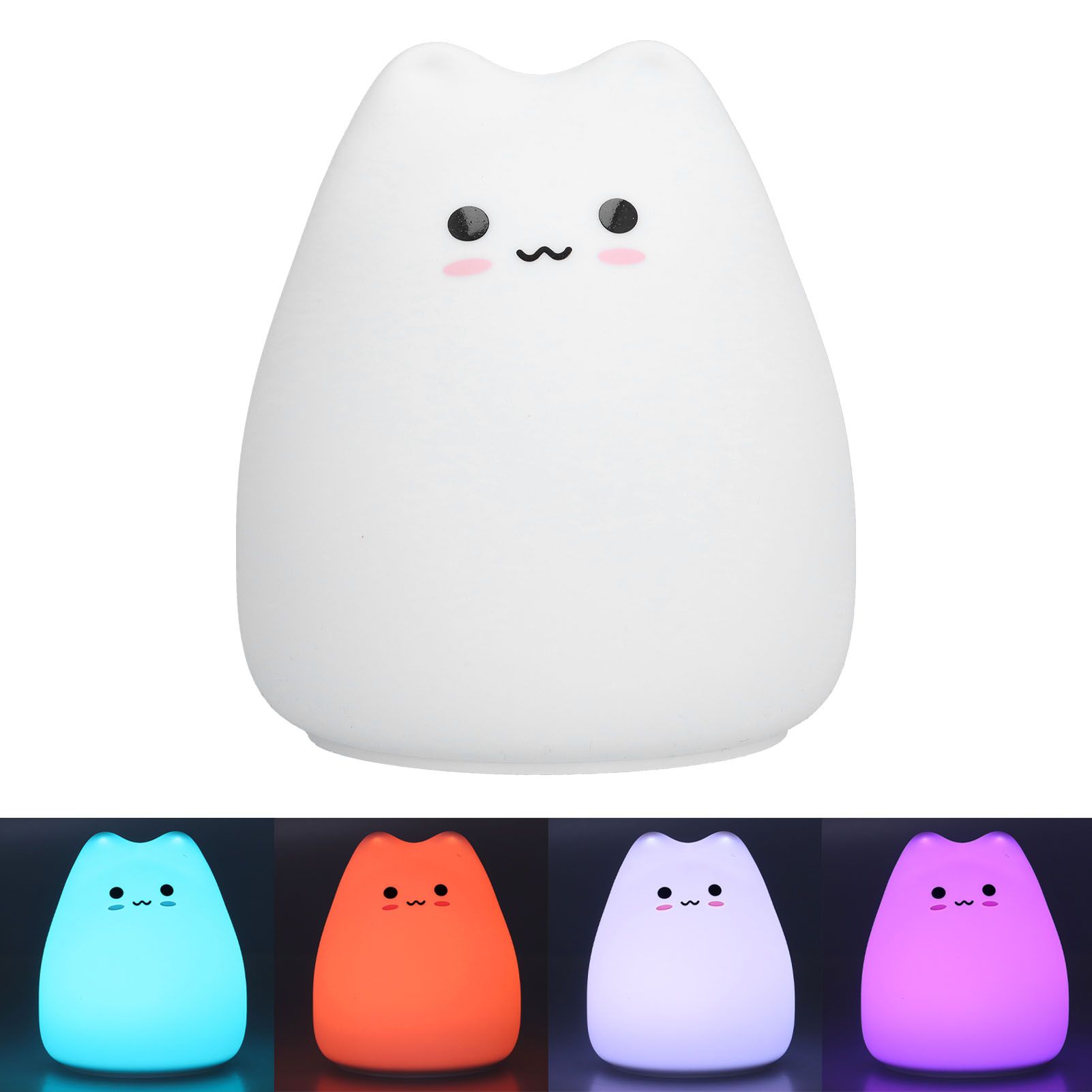 LED Tap Lamp Cat Shaped 7 Colors Changing Silicone Night Light for Home view 10