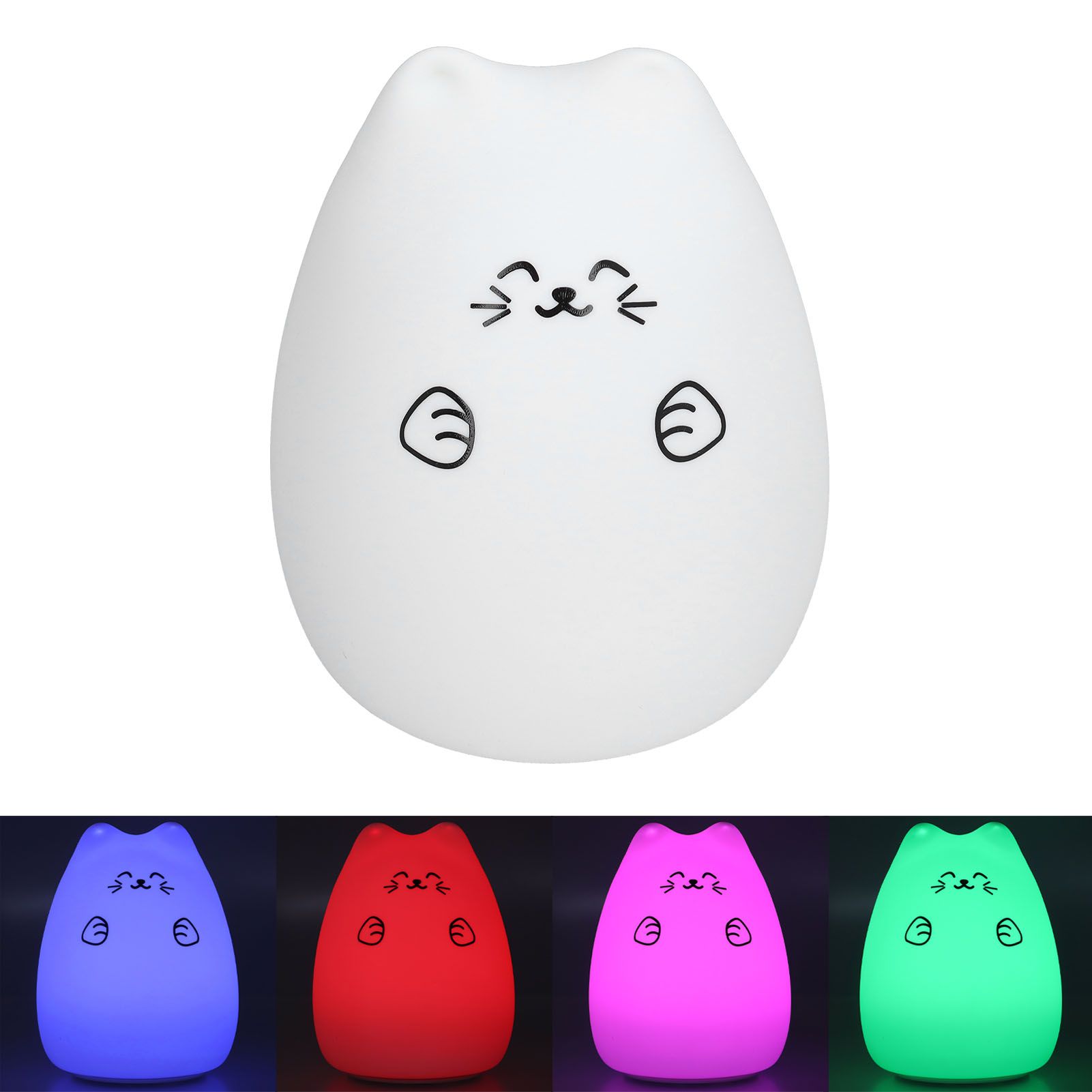 LED Cat Shape Lamp Colorful Silicone Tap Night Light USB Charging Ambient view 9