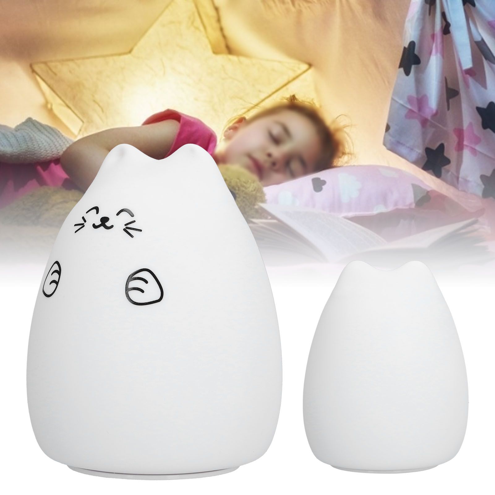 LED Cat Shape Lamp Colorful Silicone Tap Night Light USB Charging Ambient view 11
