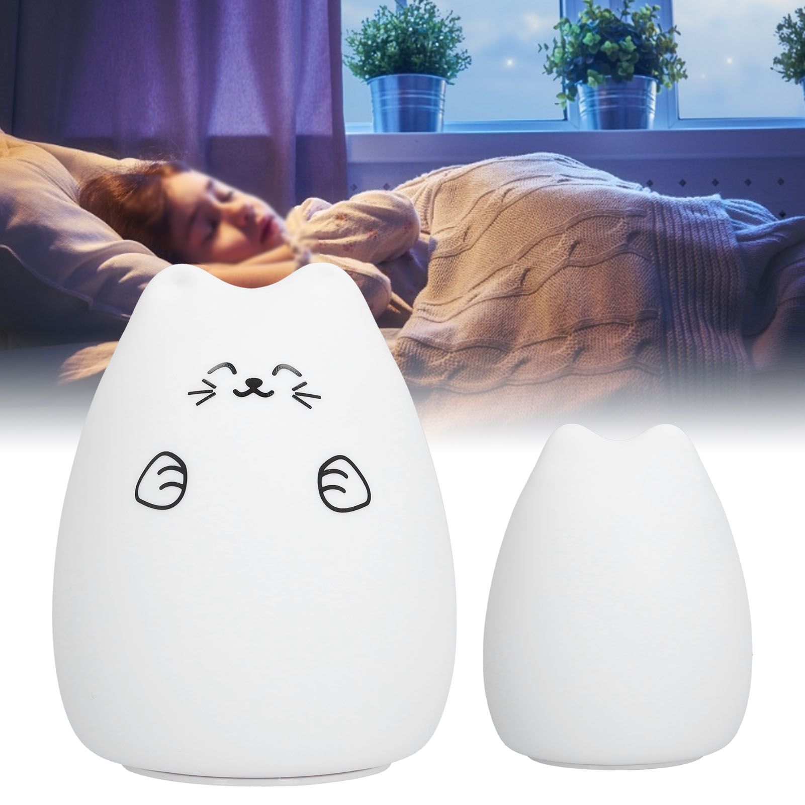 LED Cat Shape Lamp Colorful Silicone Tap Night Light USB Charging Ambient view 12