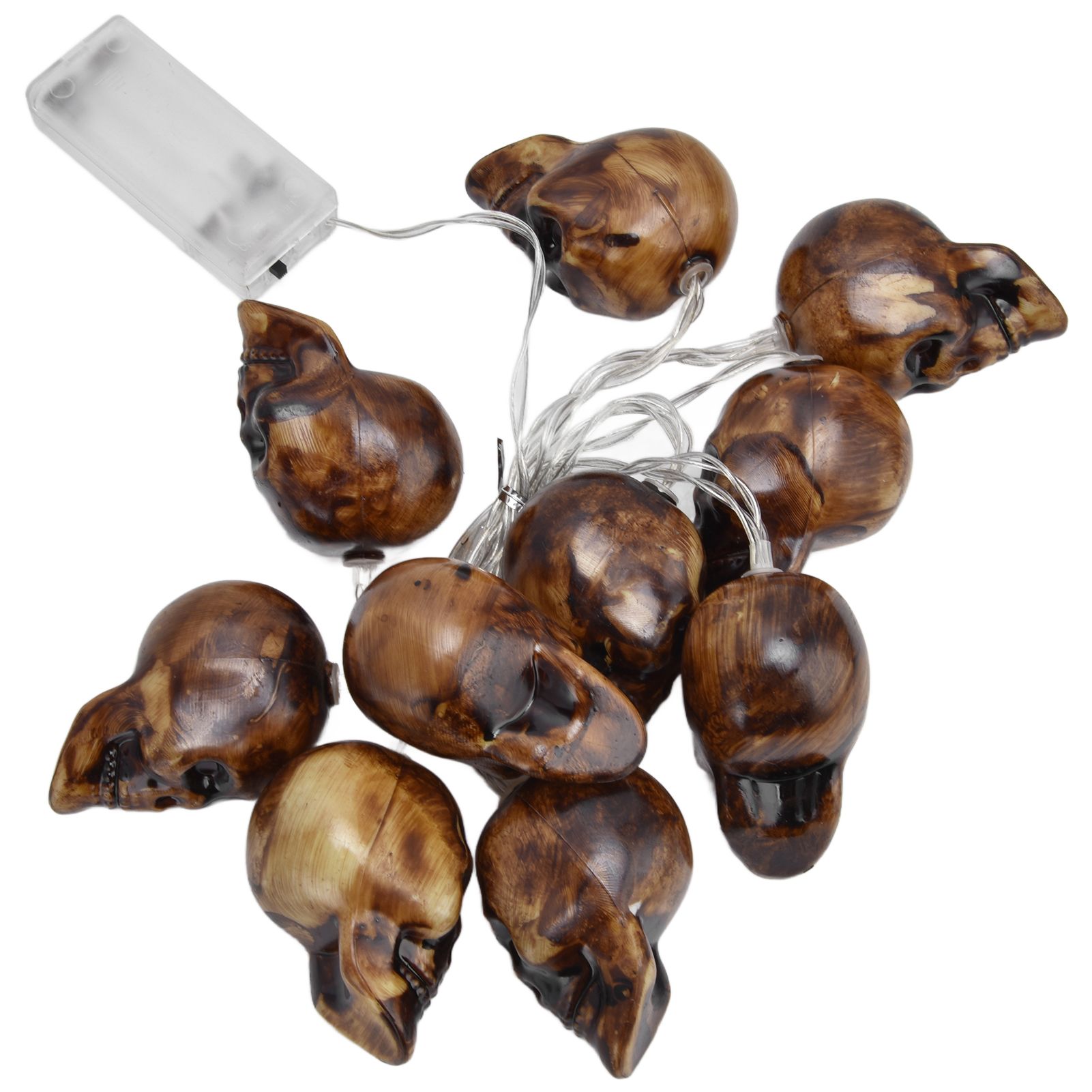 LED Skull String Light 10LEDs Horrible Lifelike Battery Powered Halloween view 2
