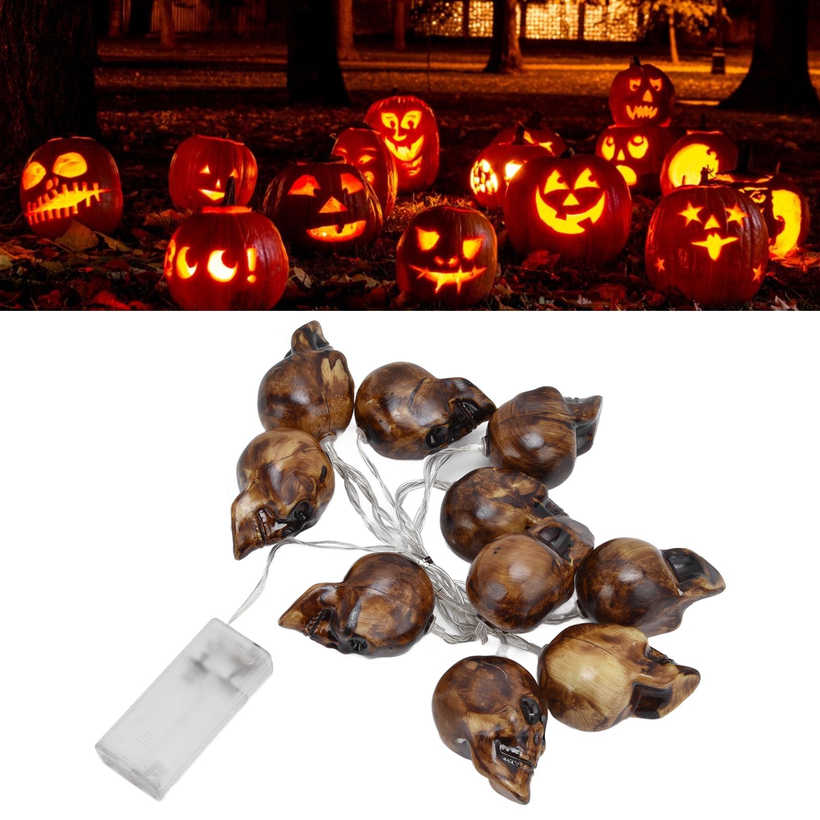 LED Skull String Light 10LEDs Horrible Lifelike Battery Powered Halloween view 12