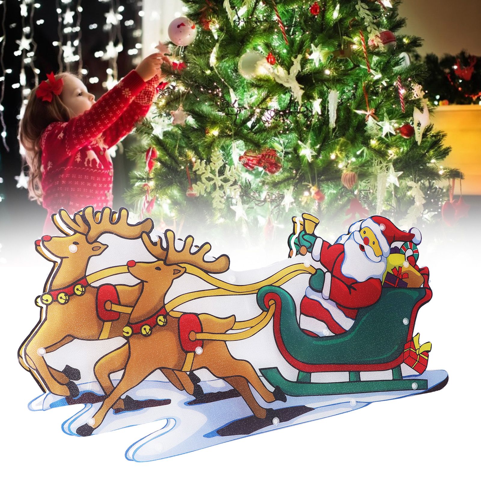 LED Christmas Light Sled Santa Claus Pattern Window Hanging Lamp Battery view 11